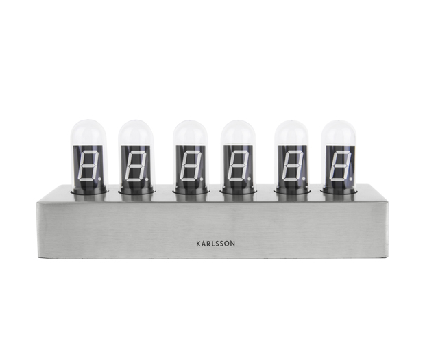 Table clock Cathode brushed steel base, White LED