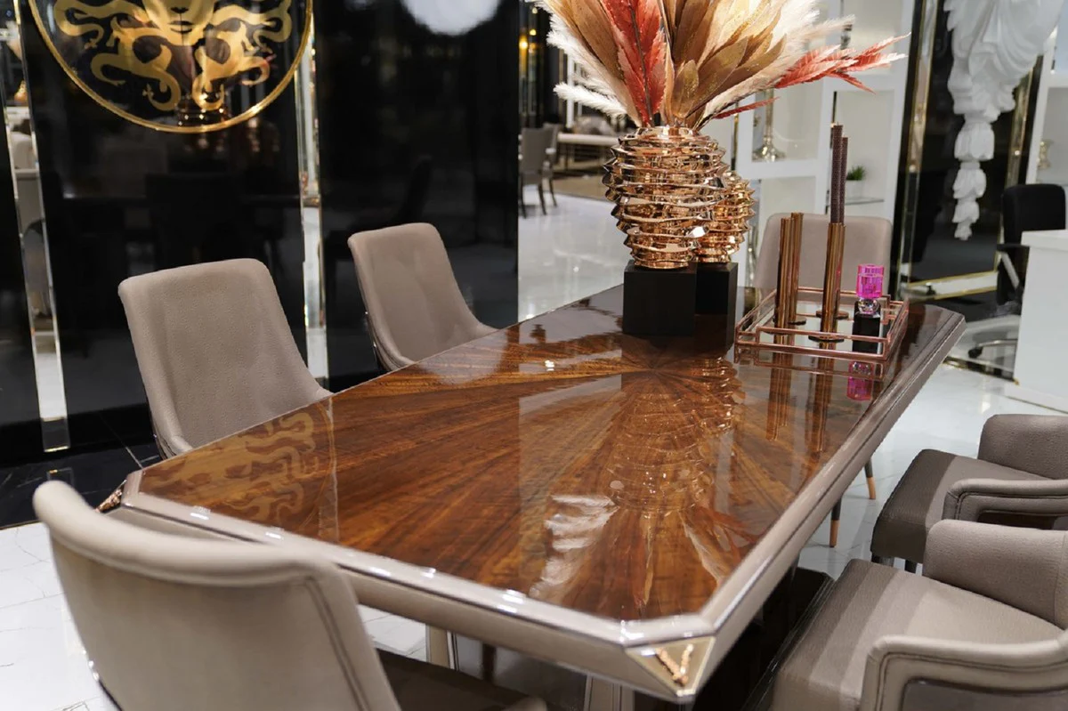 Luxury dining table dark brown / gray / copper 226 x 112 x H. 70 cm - Rectangular solid wood kitchen table - Dining room furniture - Luxury furniture