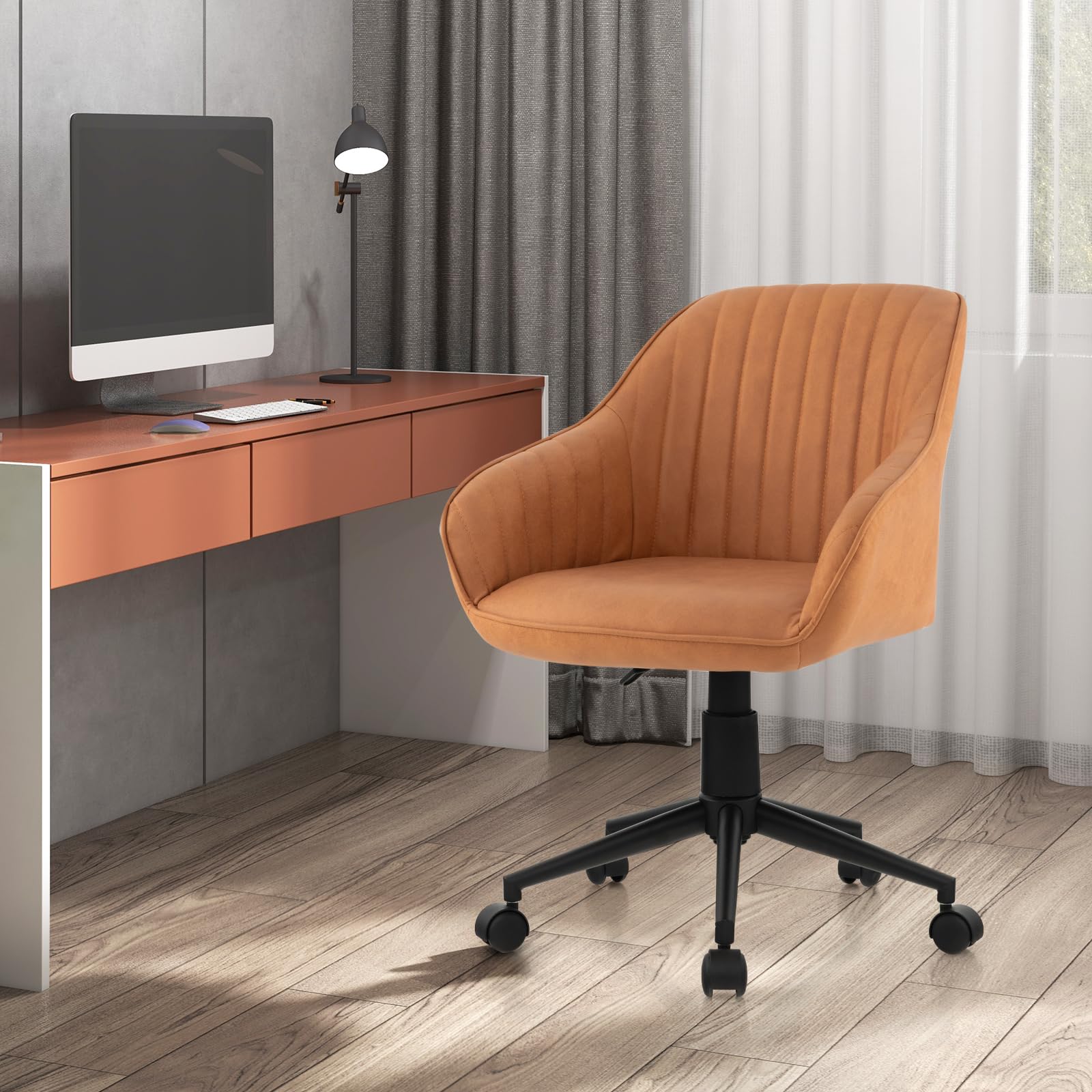 BEFOUNDLOVELY Leather Office Chair, Mid Century Desk Chair with Wheels