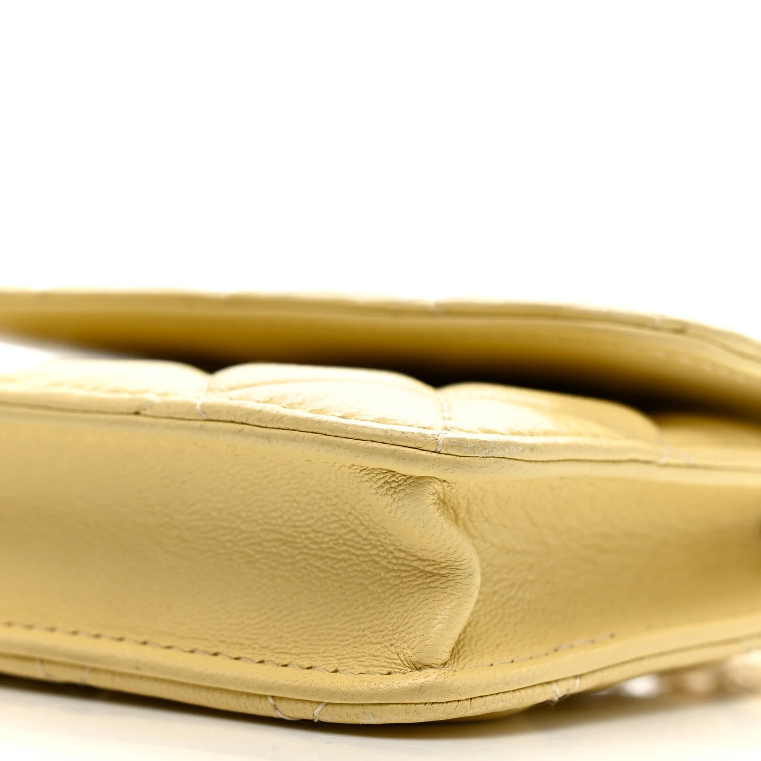 Lambskin Quilted Pearl Crush Clutch With Chain Yellow - Top Club