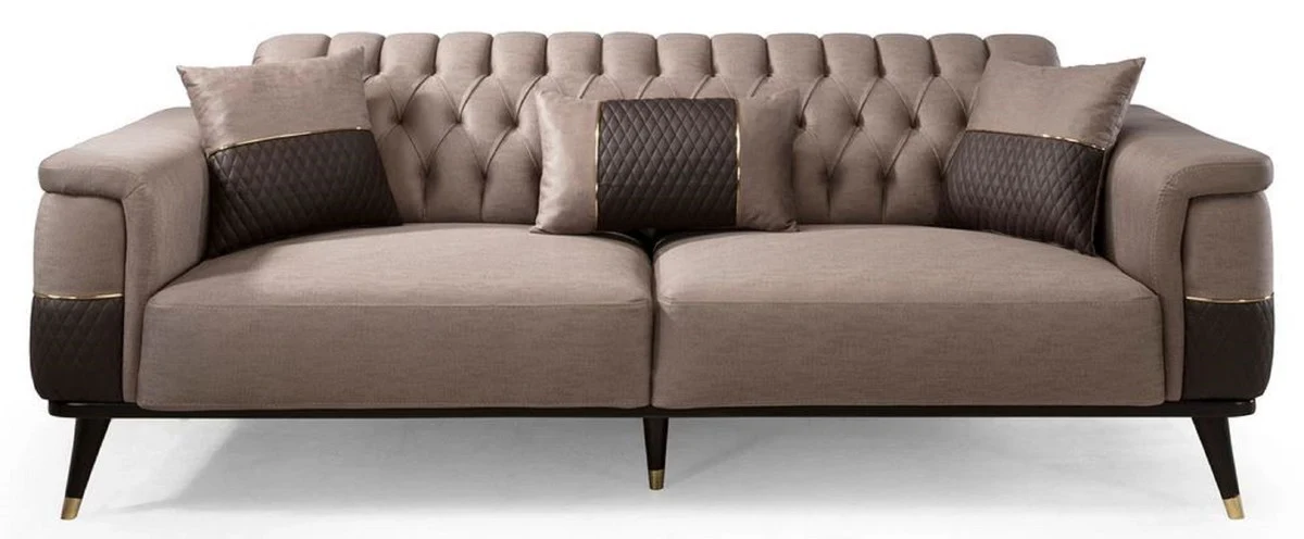 Luxury sofa bed brown / dark brown / gold 225 x 94 x H. 83 cm - Modern living room sofa - Living room furniture