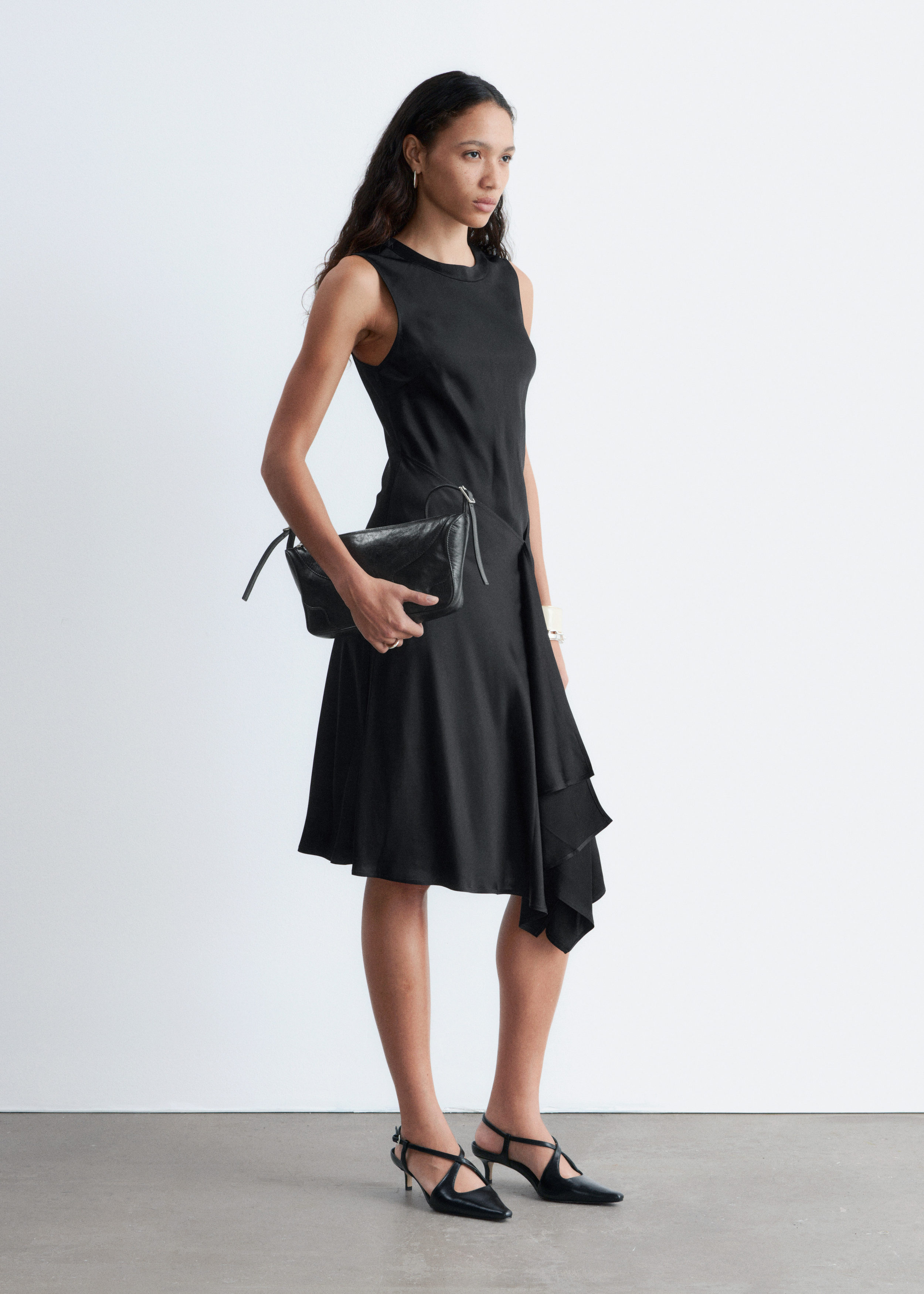& Other Stories ASYMMETRIC SATIN MIDI DRESS