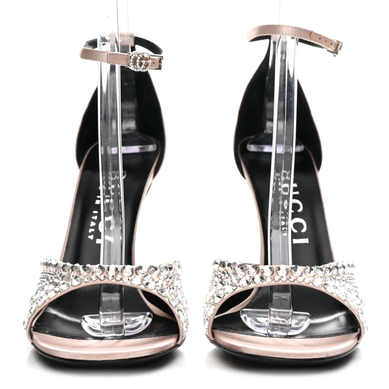 Satin Crystal Ankle Strap Sandal Pumps 39.5 Skin Rose - Top Club