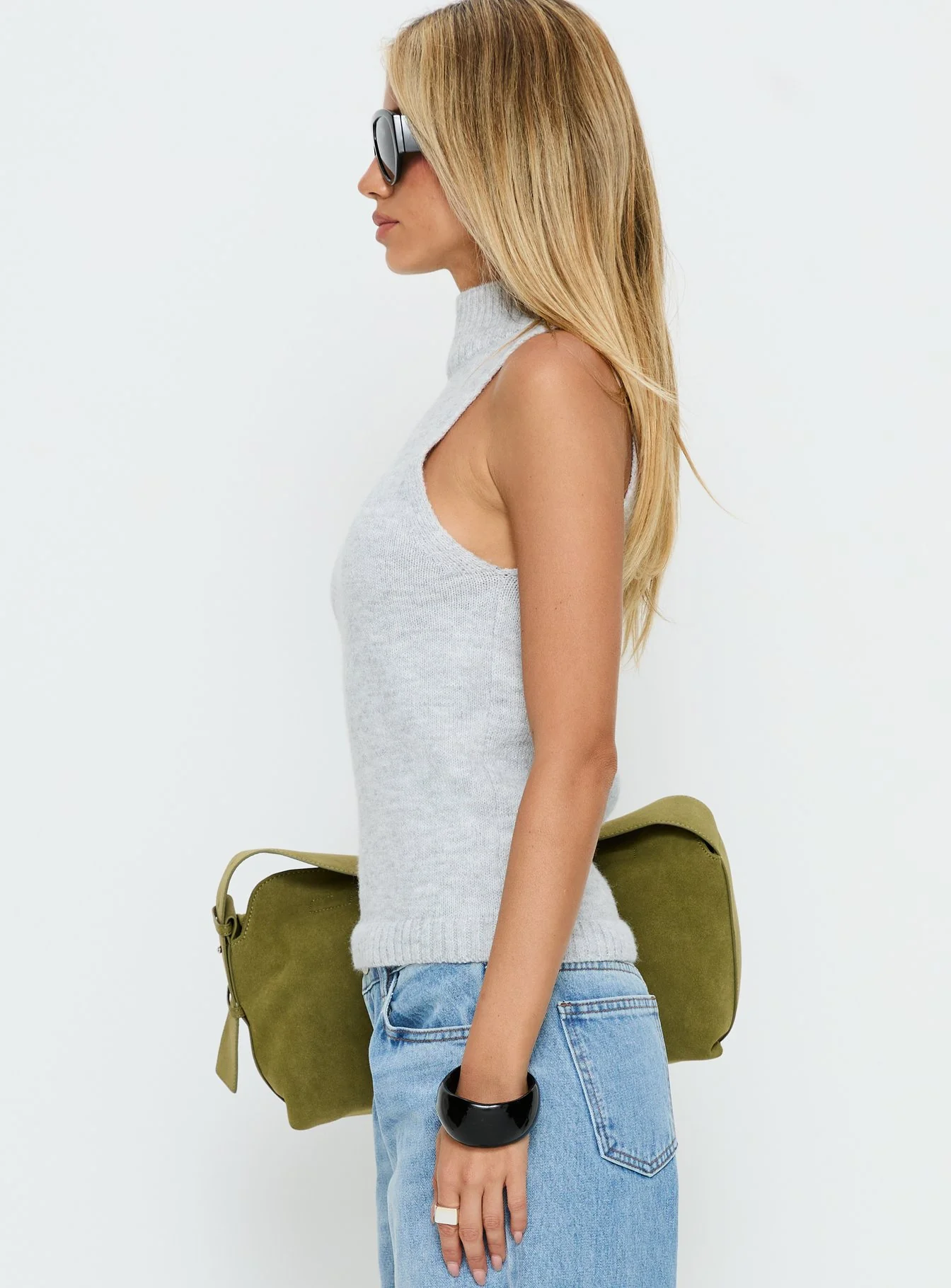 Alicea High Neck Sleeveless Top Pale Grey