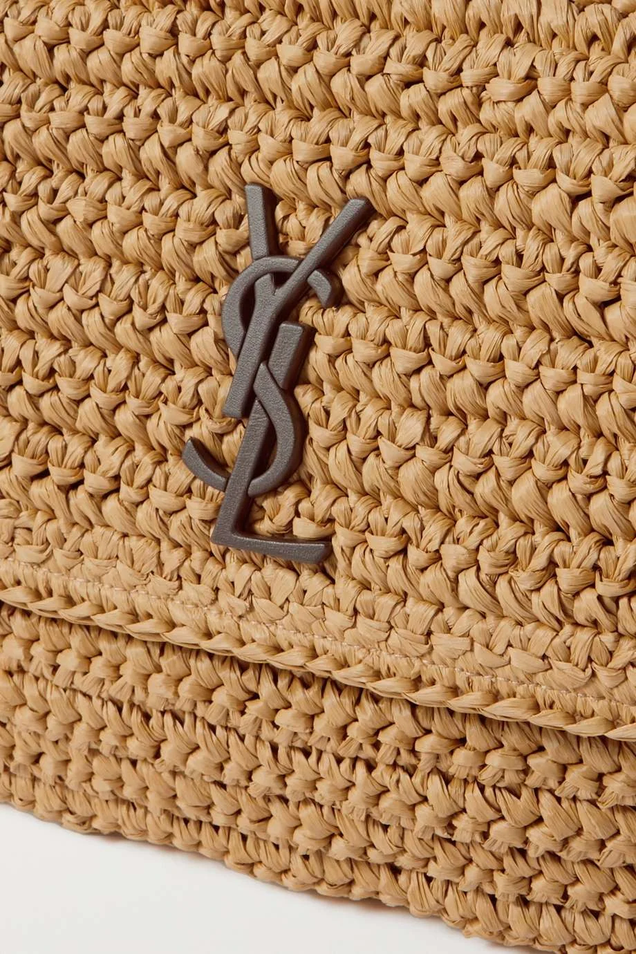 SAINT LAURENT Niki medium leather-trimmed raffia shoulder bag Cream - Top Club