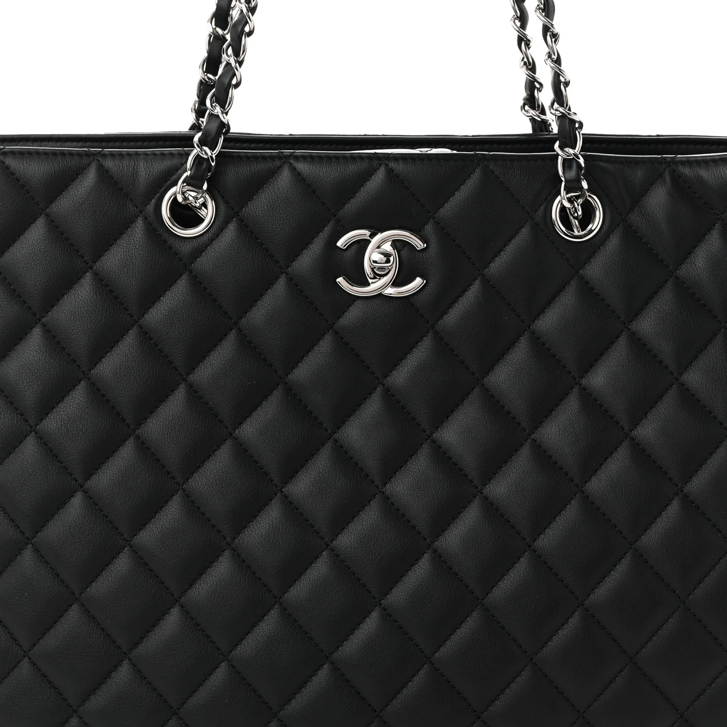 Calfskin Quilted Large Classic Shopping Tote Black - Top Club