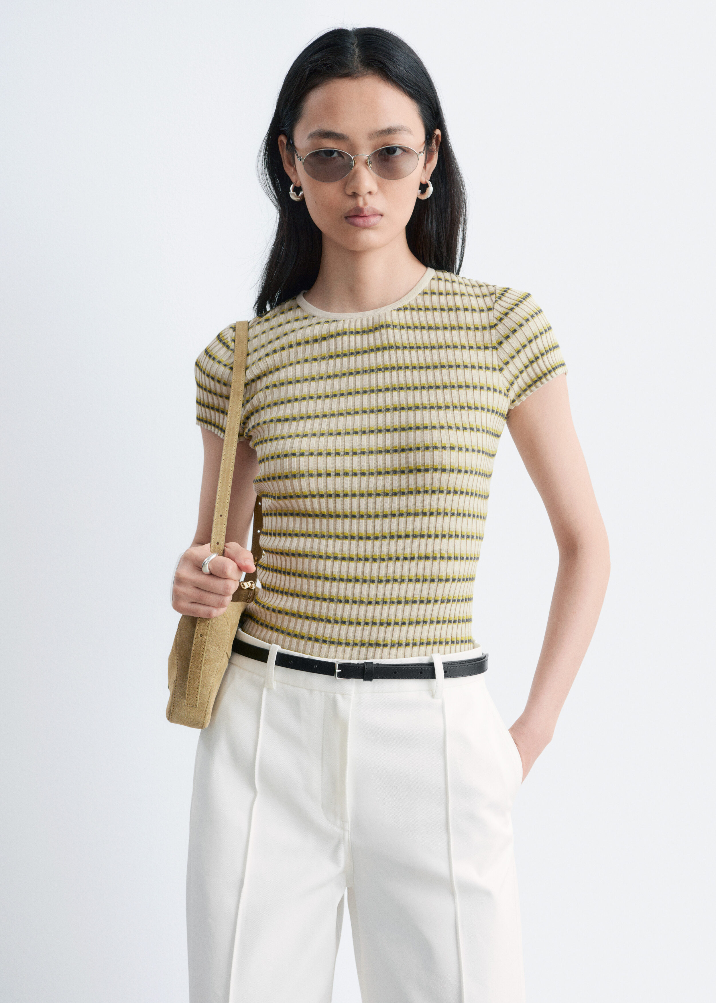 & Other Stories STRIPED RIB-KNIT T-SHIRT