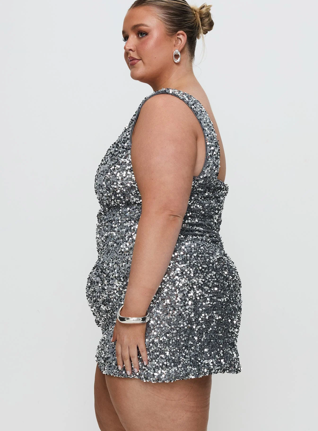 Miss Me Sequin Mini Dress Silver Curve