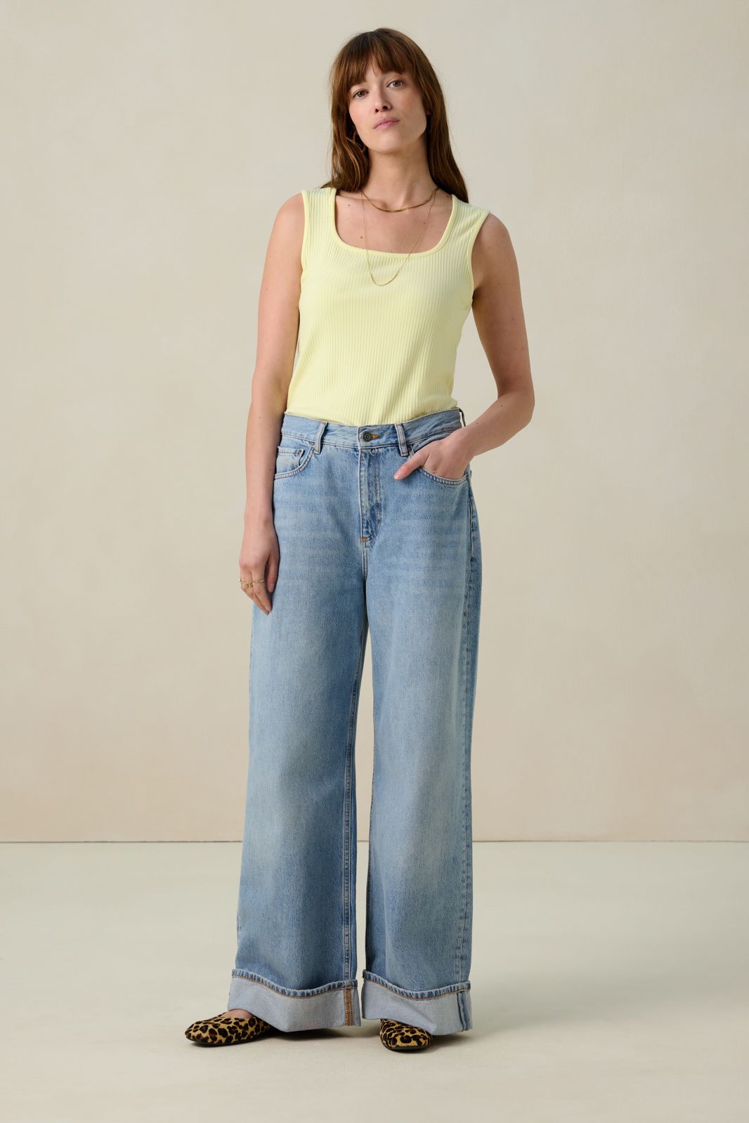 Lichtgeel rib singlet