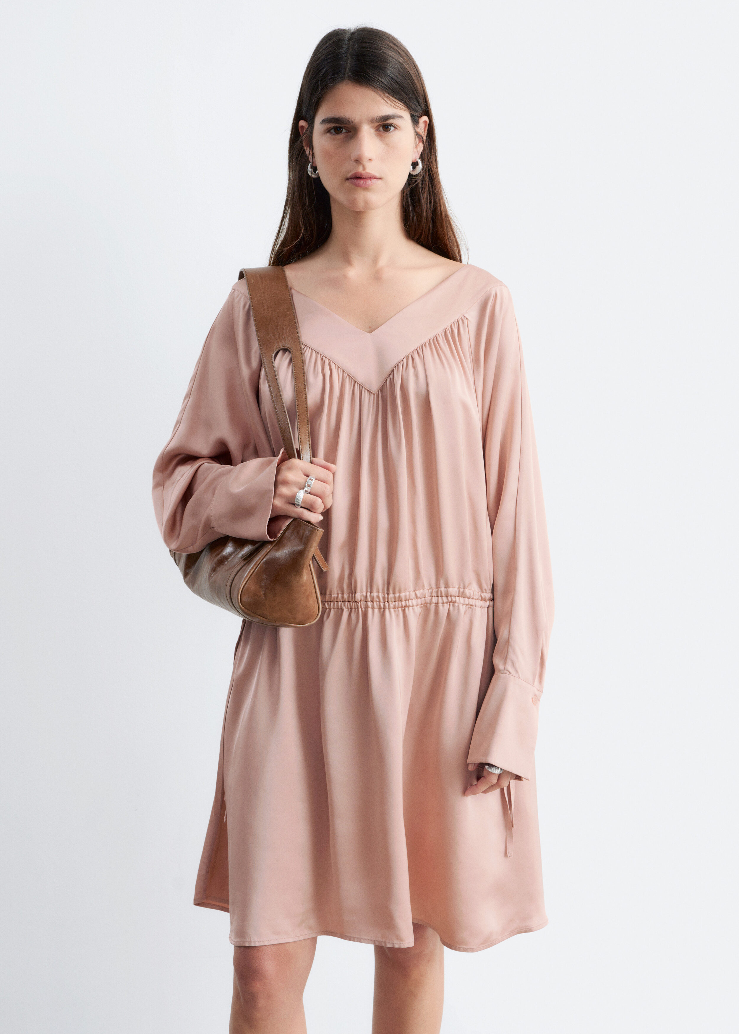 & Other Stories DRAWSTRING V-NECK MINI DRESS