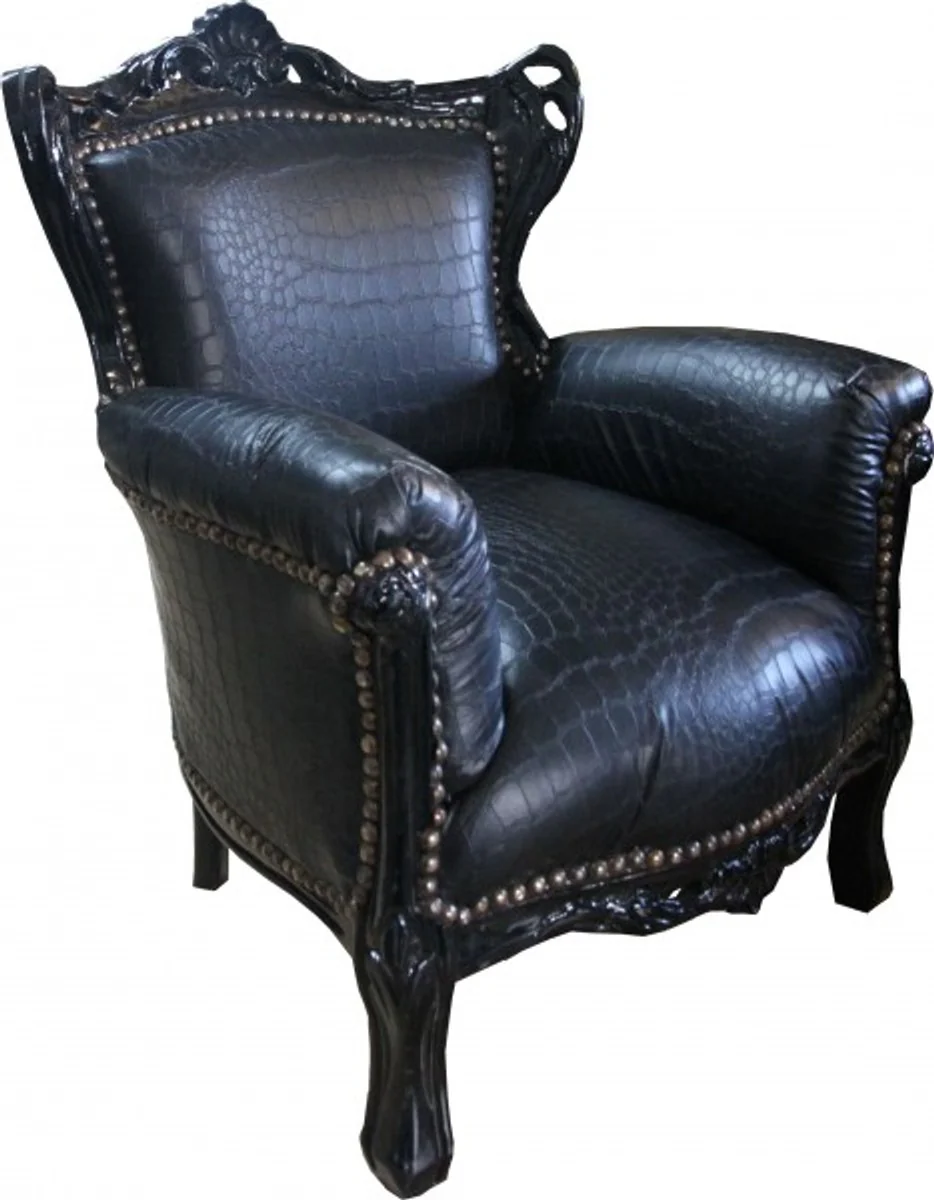 Baroque Children's Armchair Black Croco Leather Look/Black - Children's Throne