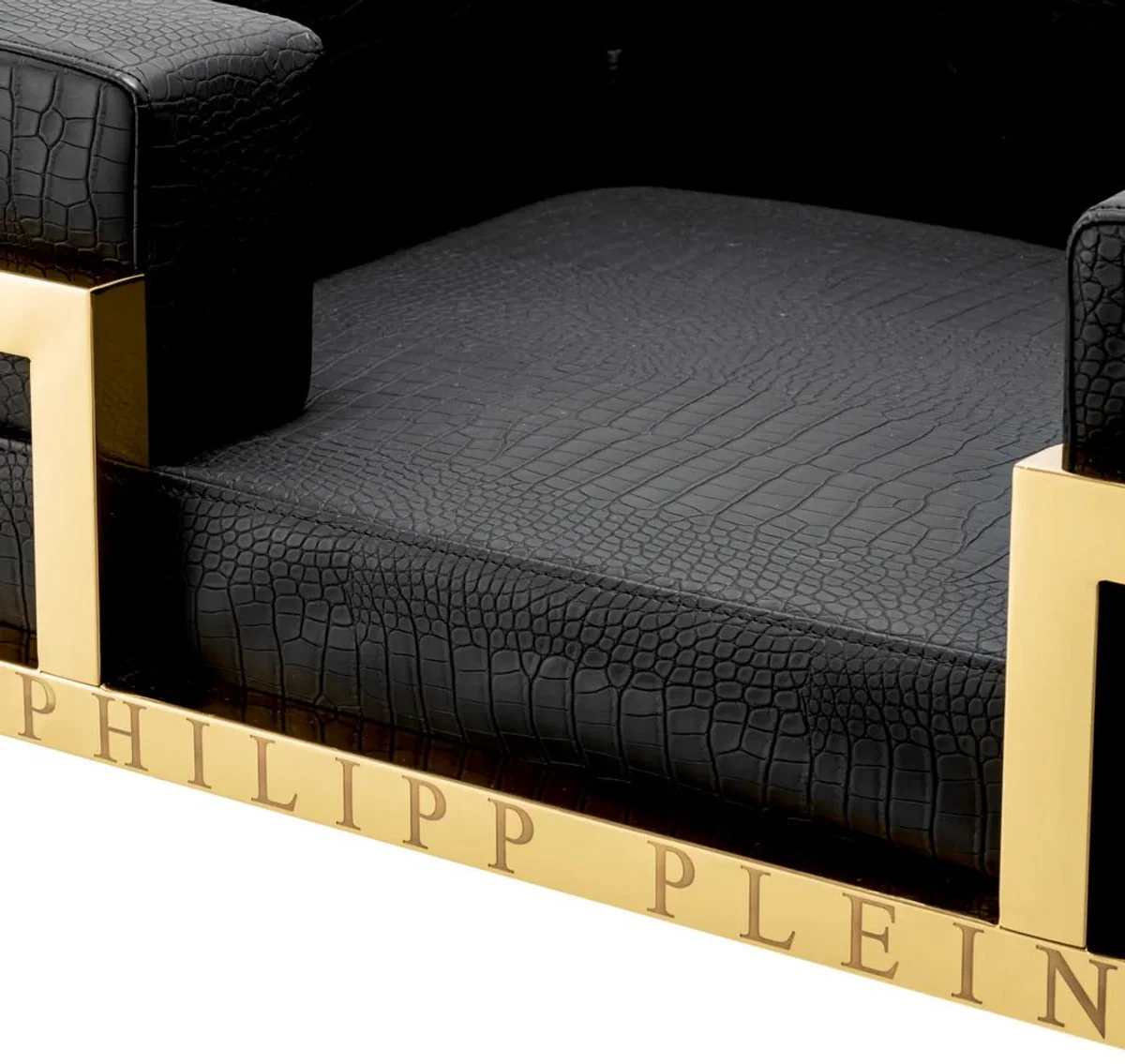 Philipp Plein luxury designer leather dog bed black / gold H. 84 cm