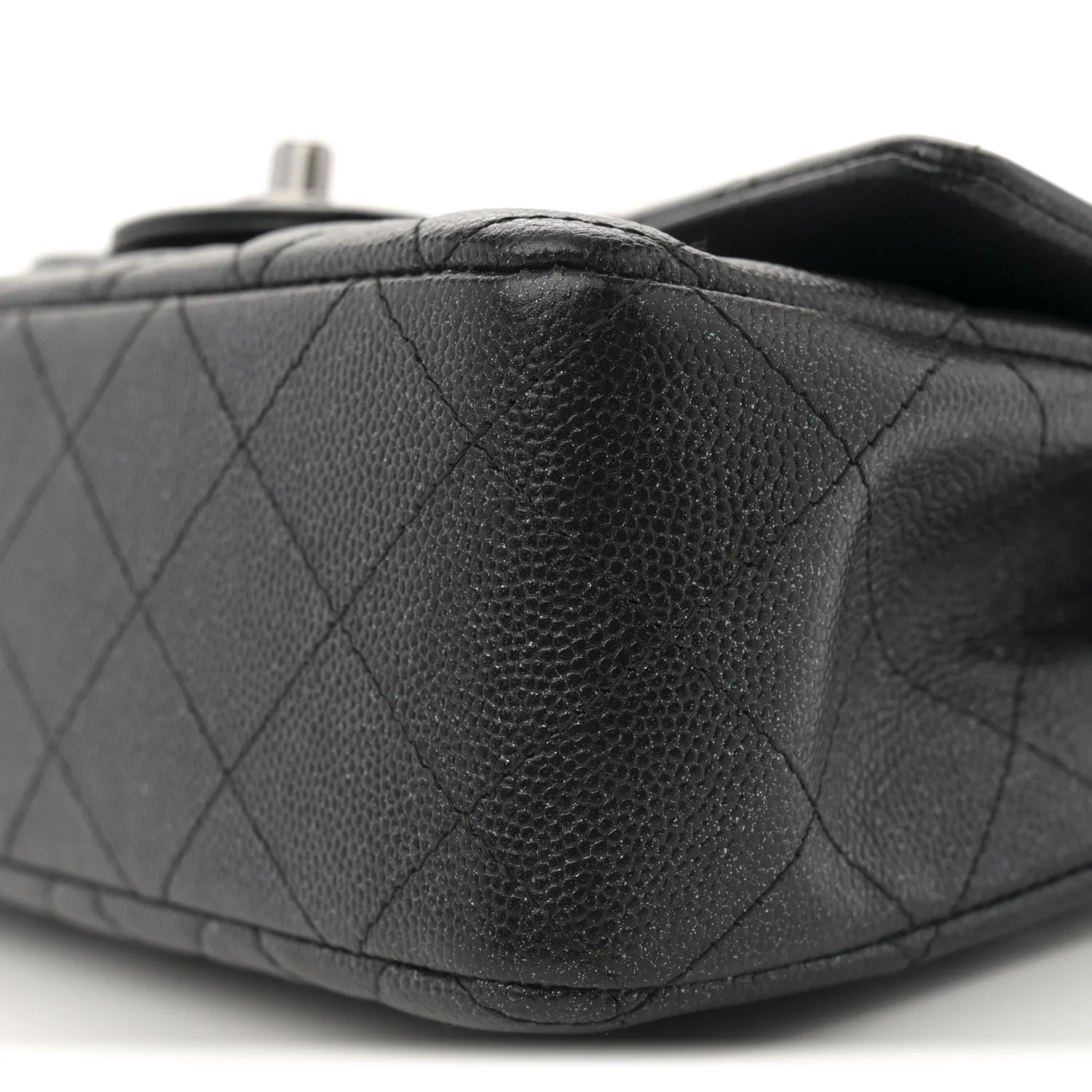 Iridescent Caviar Quilted Mini Rectangular Flap Black - Top Club