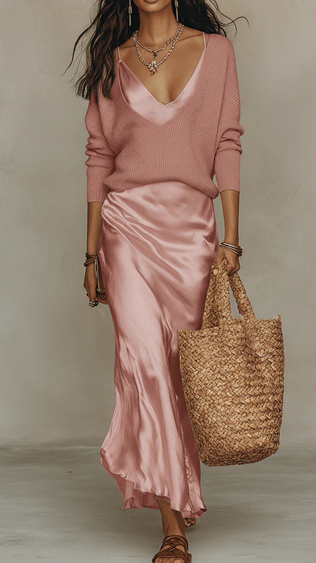 Women's Cotton-Blend Beige Knit & Cami Maxi Skirt Set - Nordfashionstorm - Women's Clothing, Fashion for You - Nordfashionstorm.com