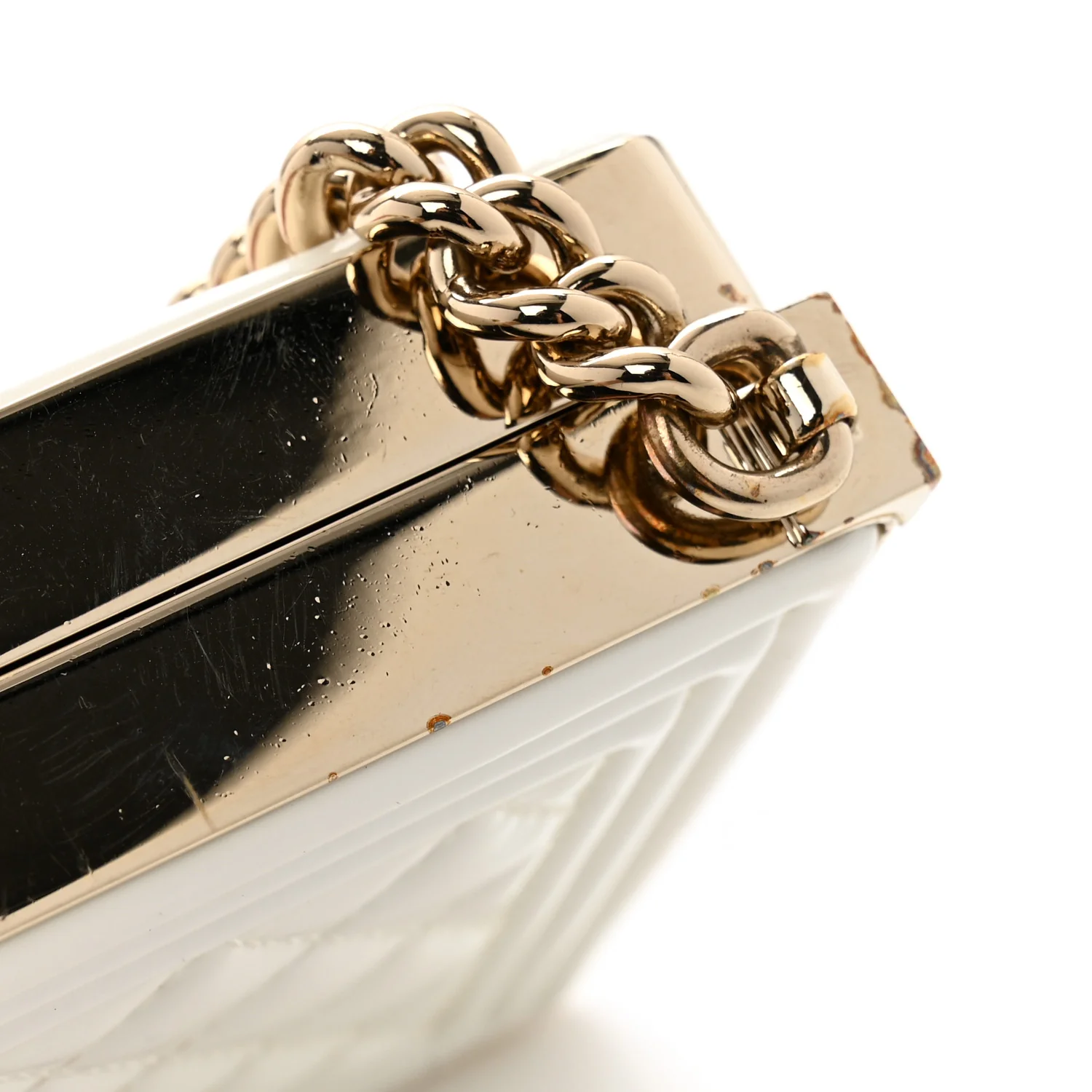 Patent Calfskin Boy Minaudiere White - Top Club