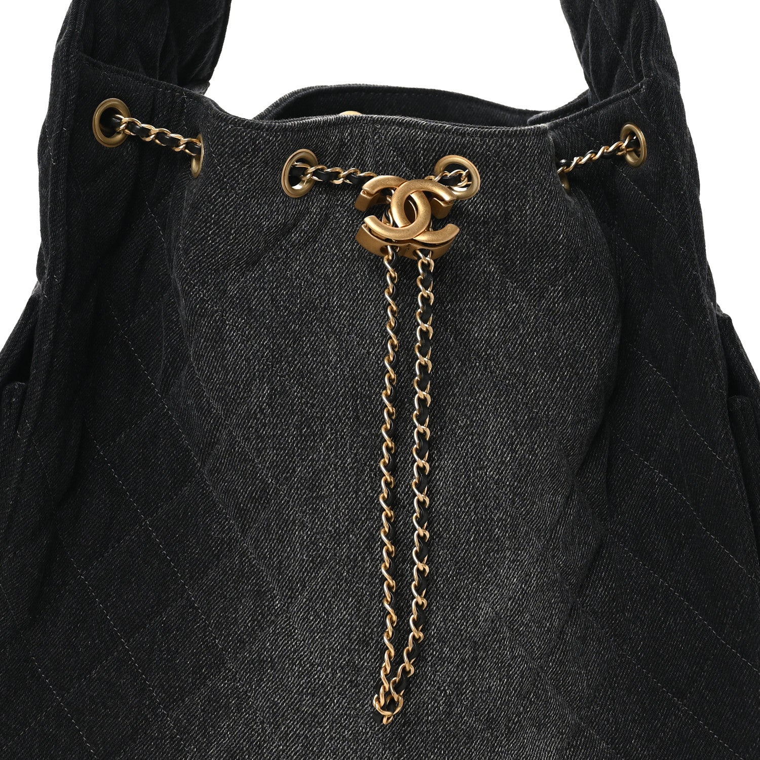 Washed Denim Quilted Medium Chanel 25 Handbag Black - Top Club