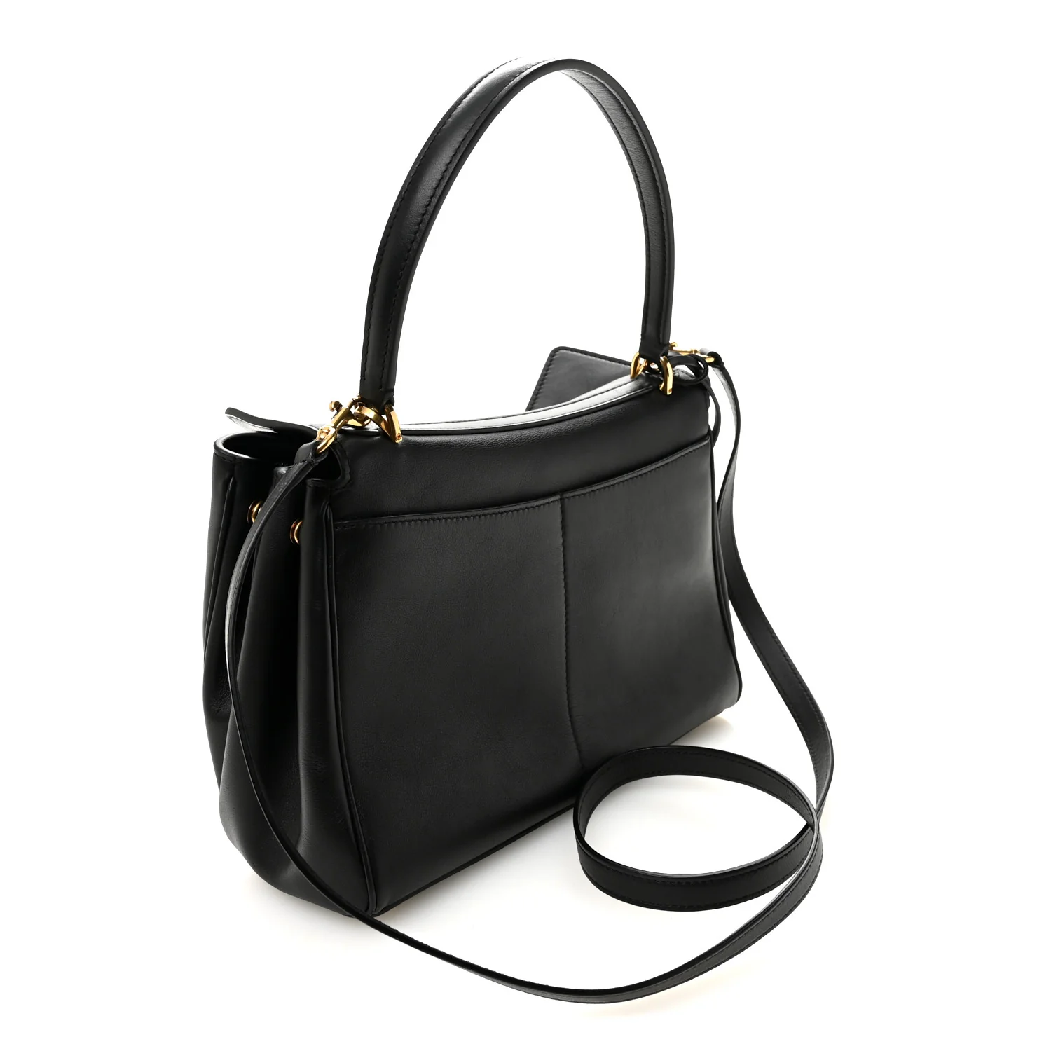 Natural Smooth Calfskin Small Rodeo Top Handle Handbag Black - Top Club