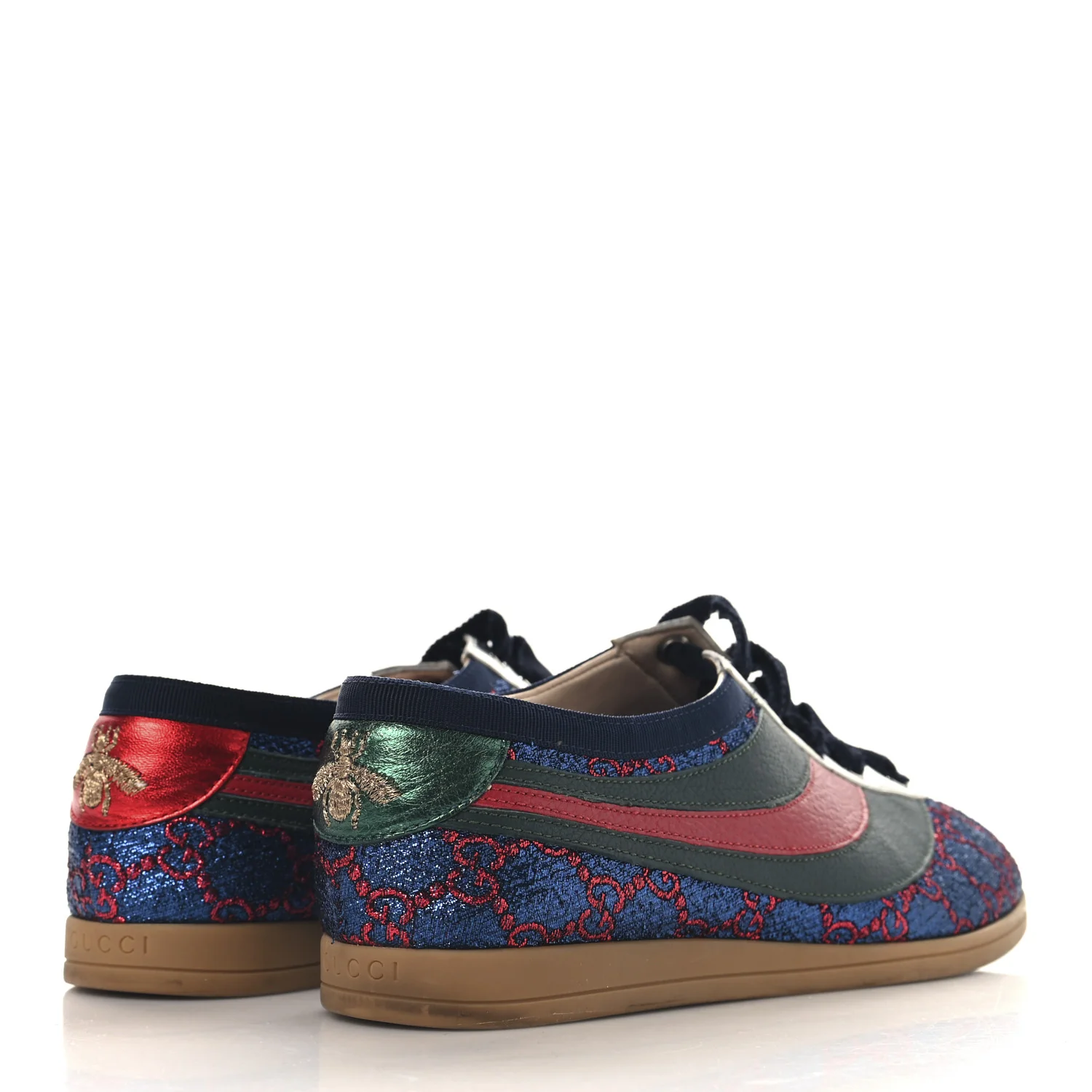 Lurex Calfskin Web GG Monogram Womens Falacer Sneakers 37 Iridescent Blue Iridescent Red Silver - Top Club