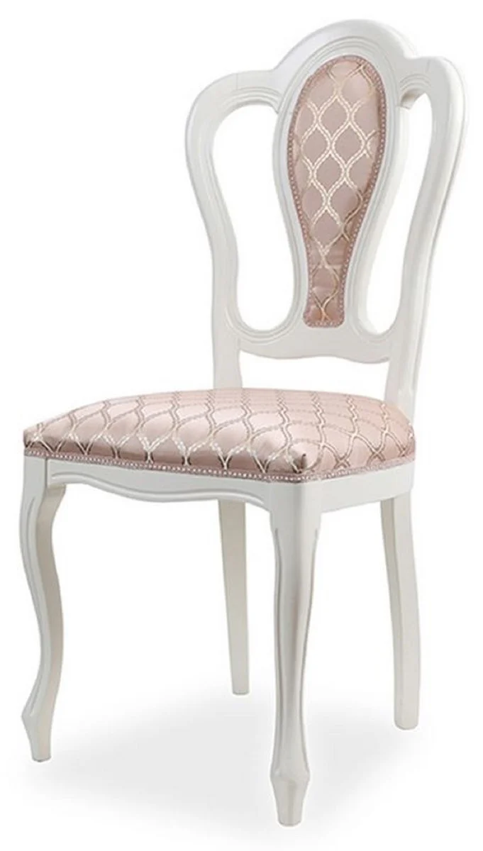 Luxury Baroque Dining Room Chair Set of 8 with Pattern Pink / White - Magnificent Baroque Style Kitchen Chairs - Luxury Dining Room Furniture in Baroque Style - Noble & Magnificent