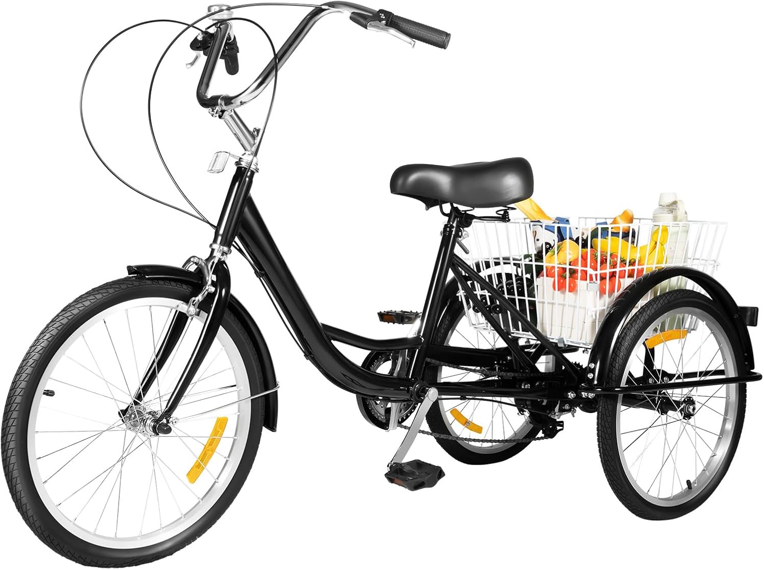 Triciclo da 20 pollici, a 8 marce, 3 ruote, unisex, per adulti, velocità Tricycle, triciclo per anziani, in acciaio al carbonio, con cestino per la spesa Tricycle (nero)