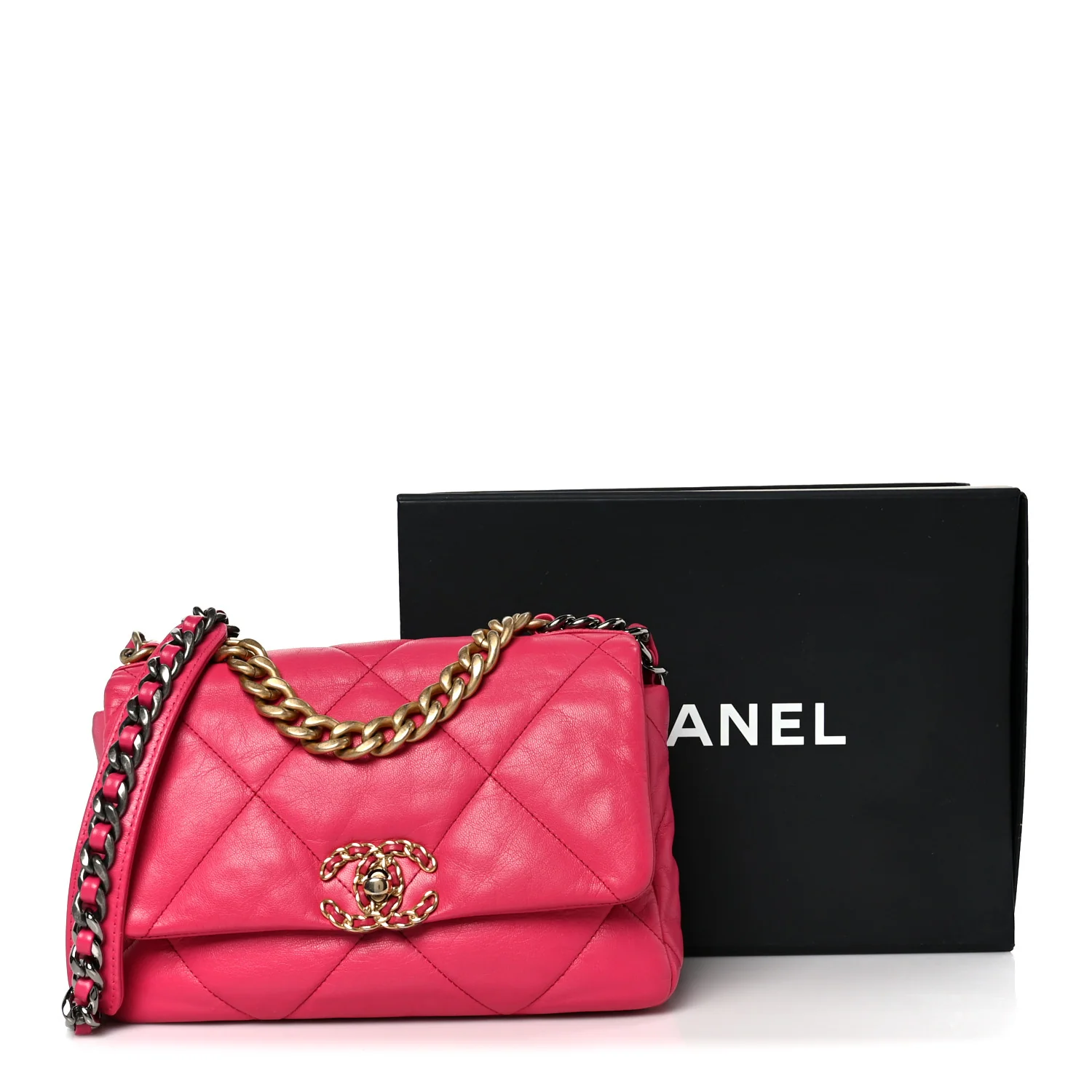 Lambskin Quilted Medium Chanel 19 Flap Dark Pink - Top Club