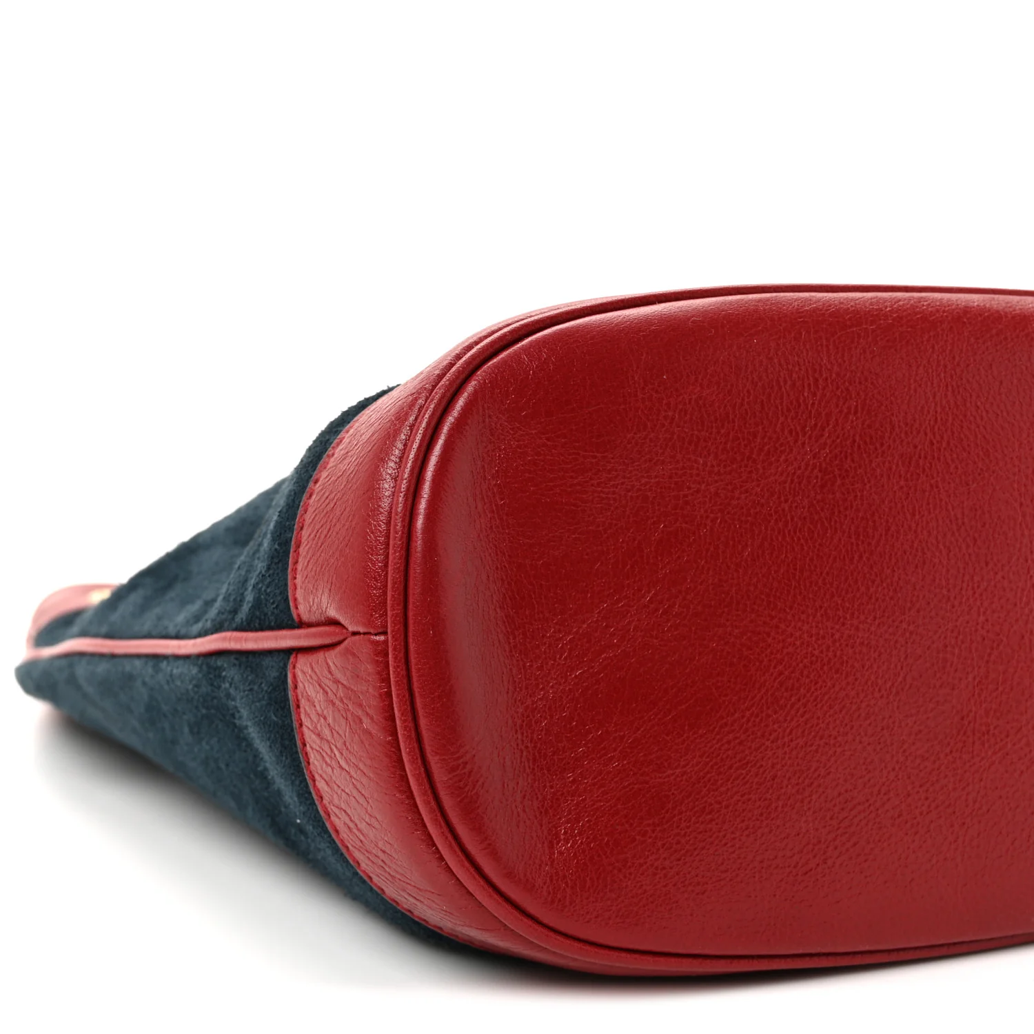 Suede Calfskin Web Medium Rajah Bucket Bag New Blue Romantic Cherry - Top Club