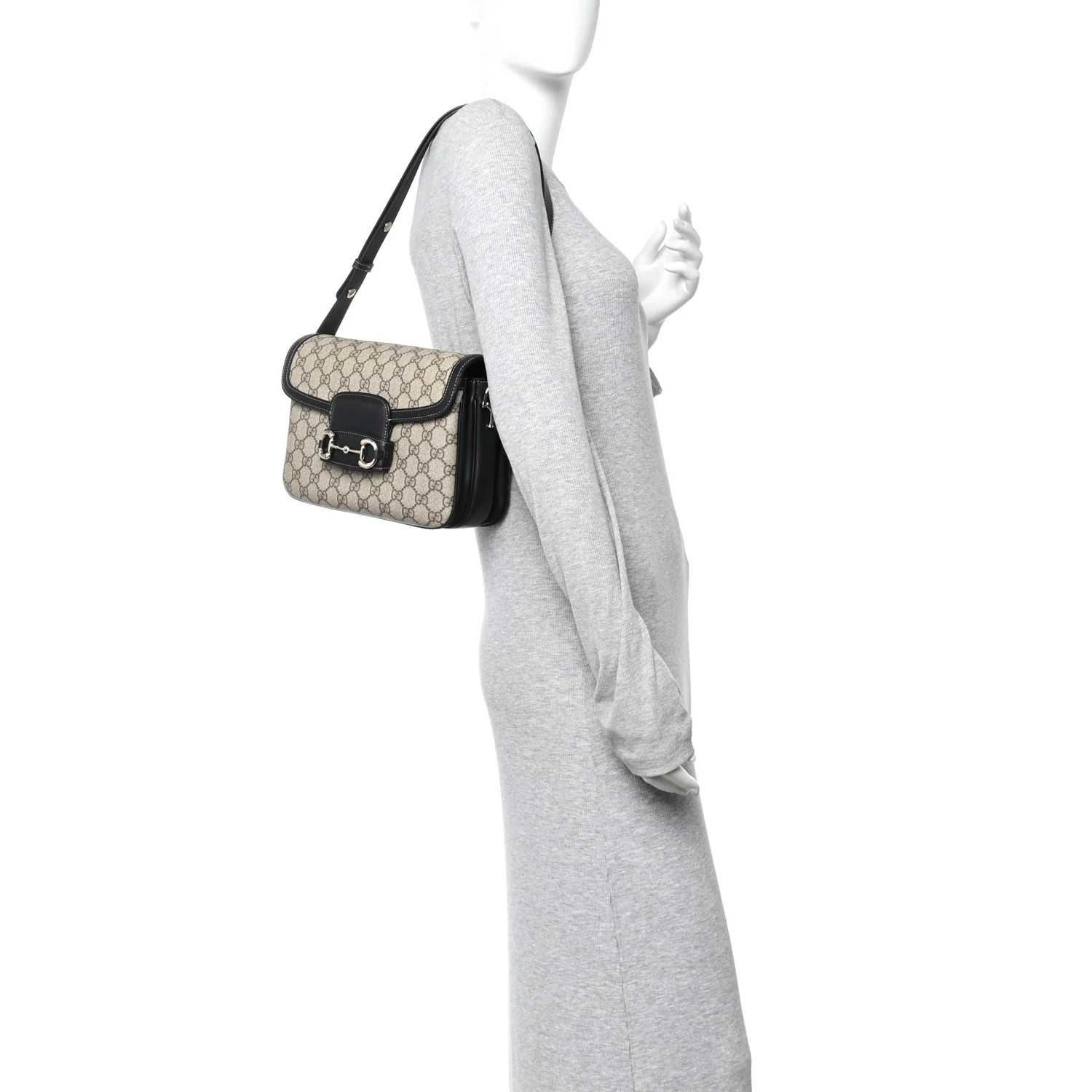GG Supreme Monogram Horsebit 1955 Soft Small Shoulder Bag Beige Black