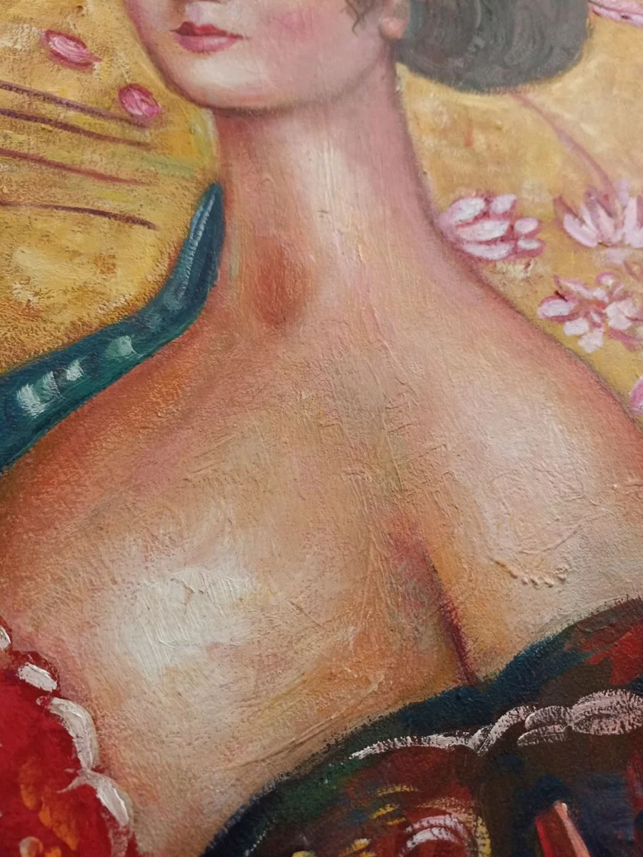 Vintage oil painting after Gustav Klimt Lady 60.96 x H. 101.60 cm - Authentic antique painting after the original - Hand painted