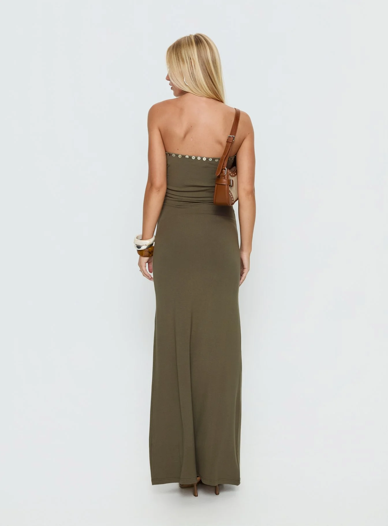 Erita Strapless Maxi Dress Kahki