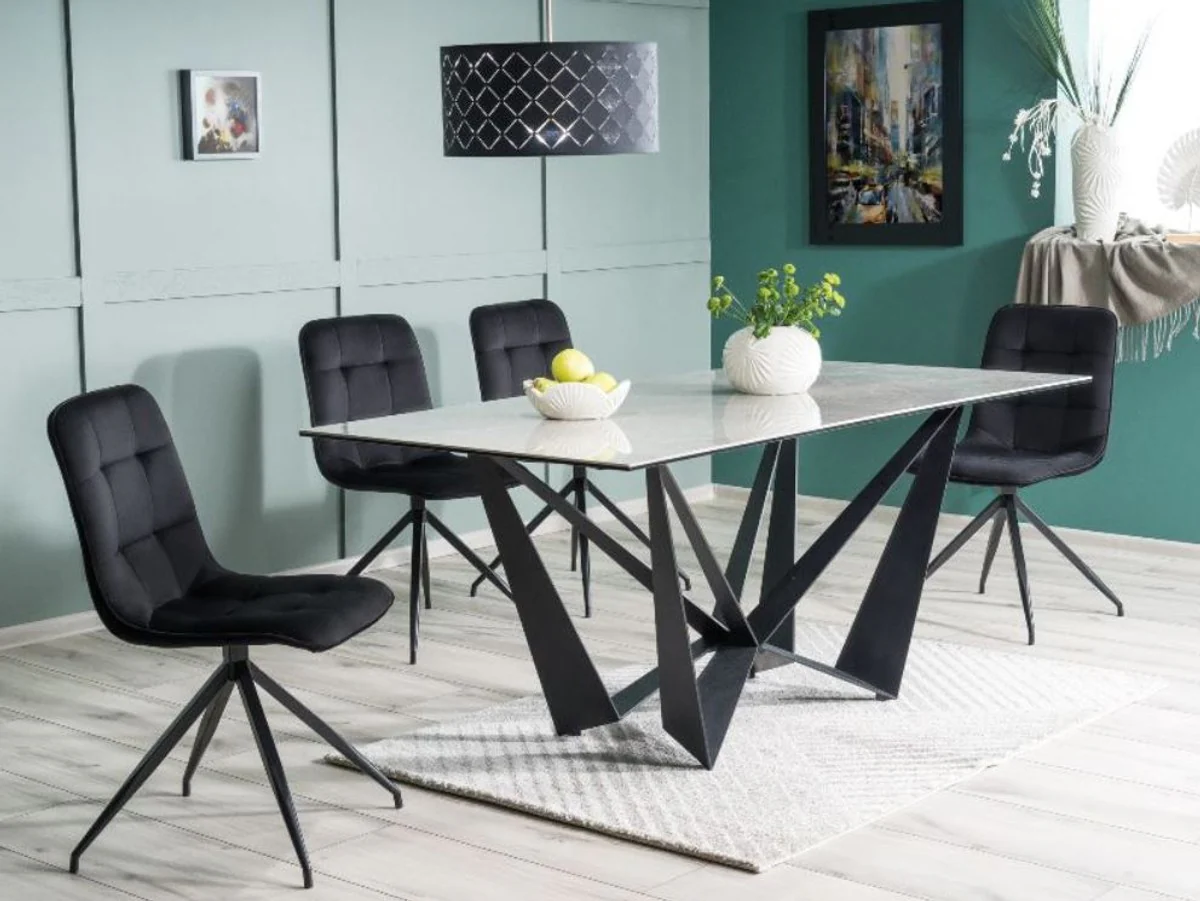 Designer dining table with glass top in marble look gray / black 180 x 90 x H. 76 cm - luxury dining room furniture