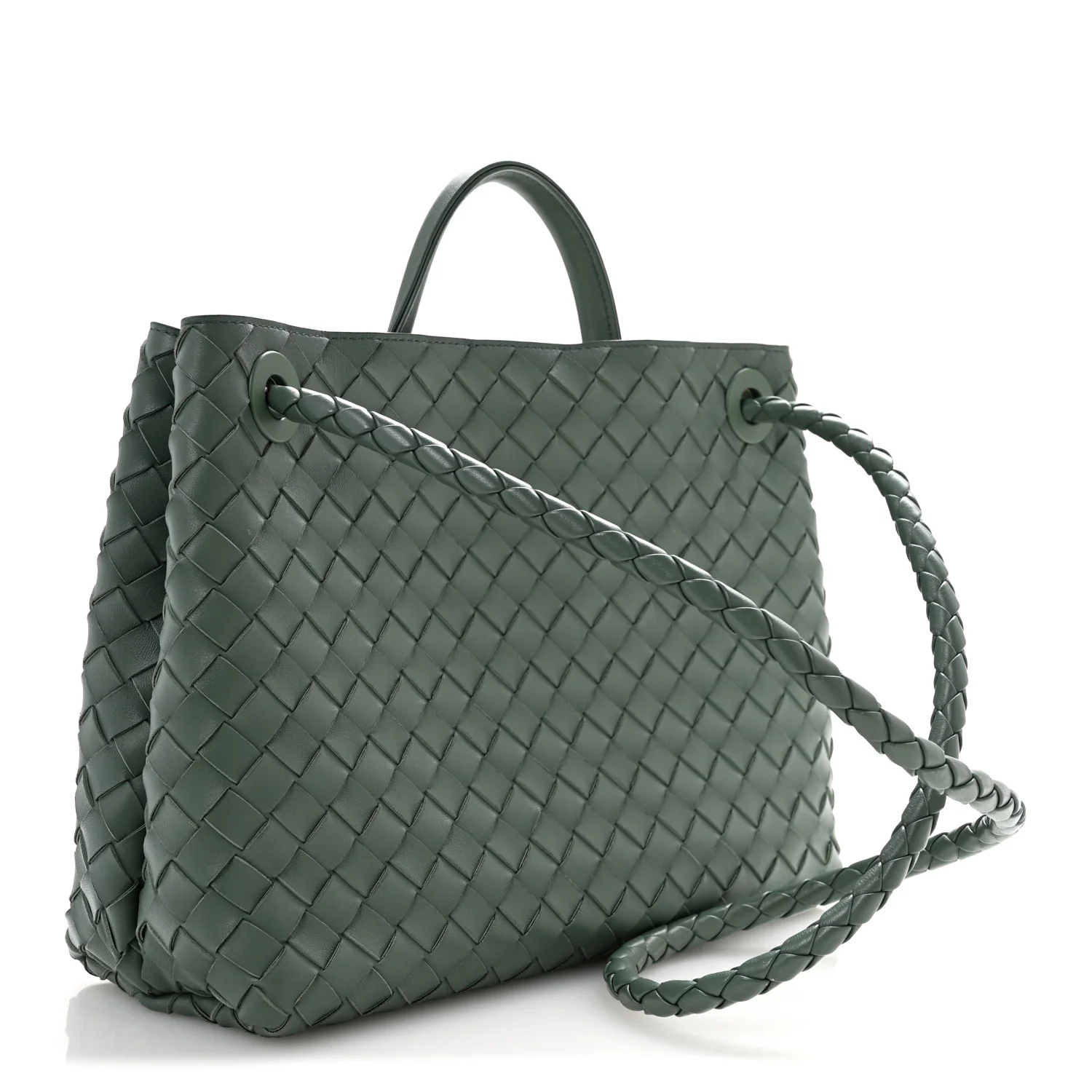 Nappa Intrecciato Medium Andiamo Shoulder Bag Aloe - Top Club