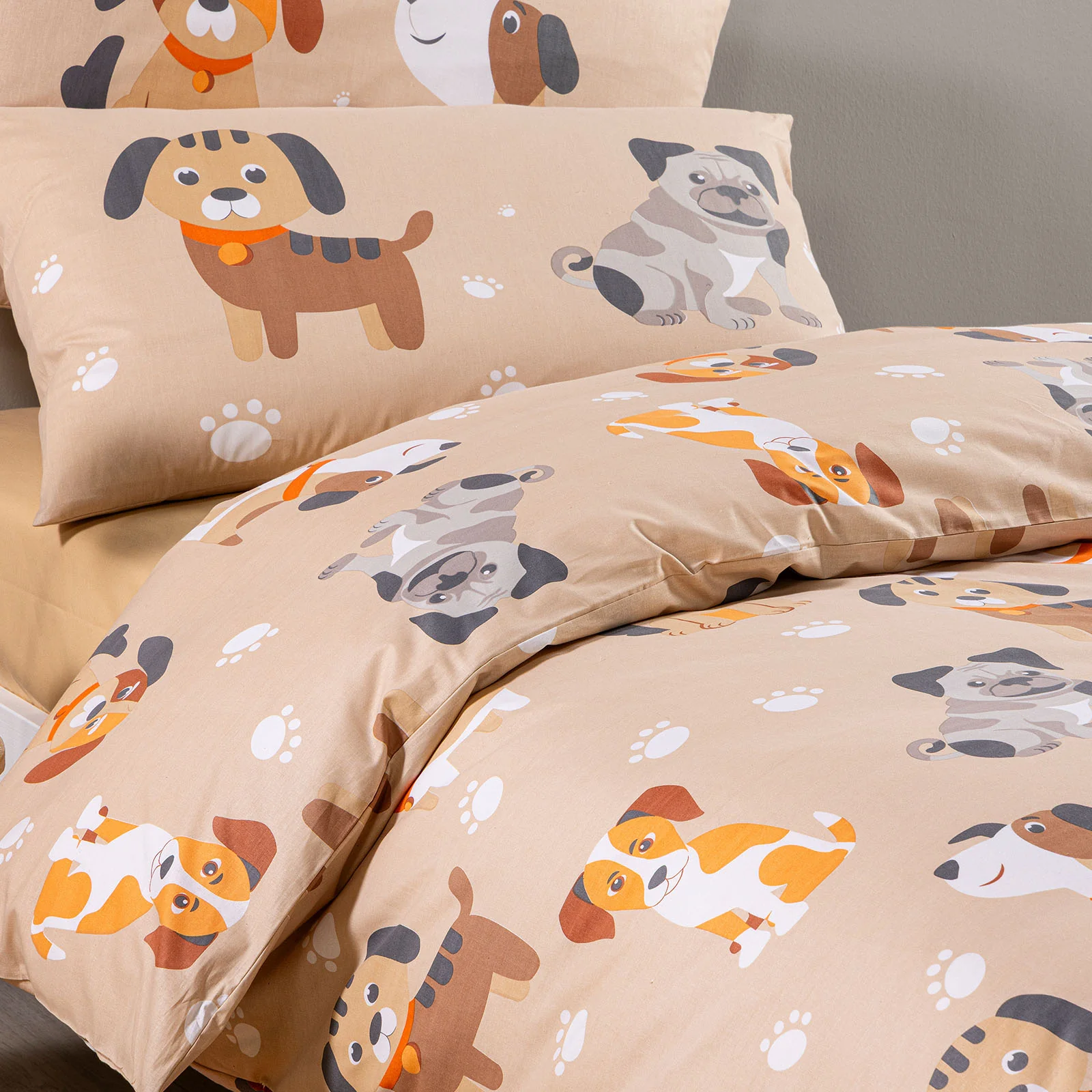 Completo Copripiumino In Cotone Cuccioli Singolo Naturale Caleffi Kids