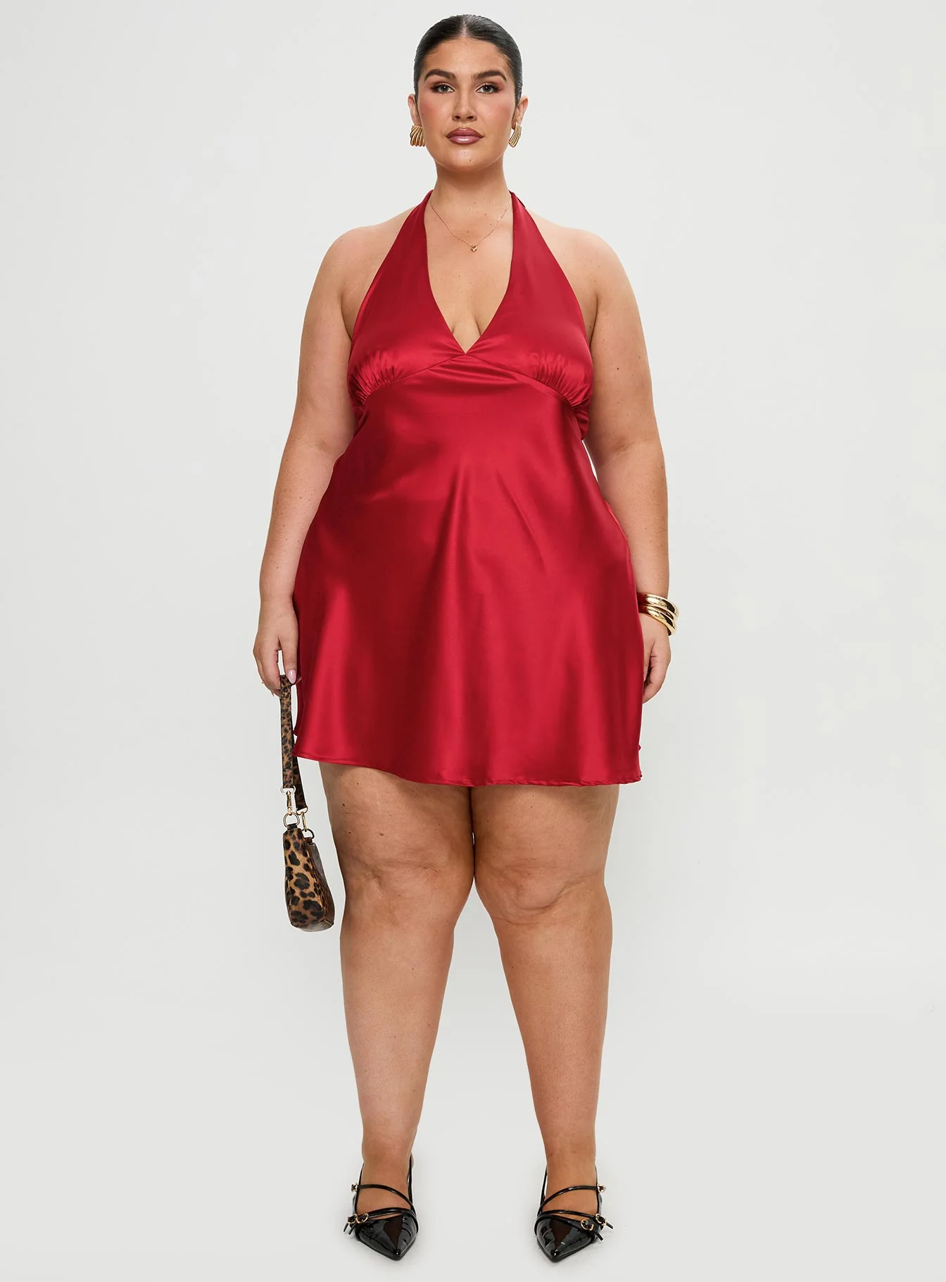 Pelagia Halter Scarf Tie Mini Dress Red Curve