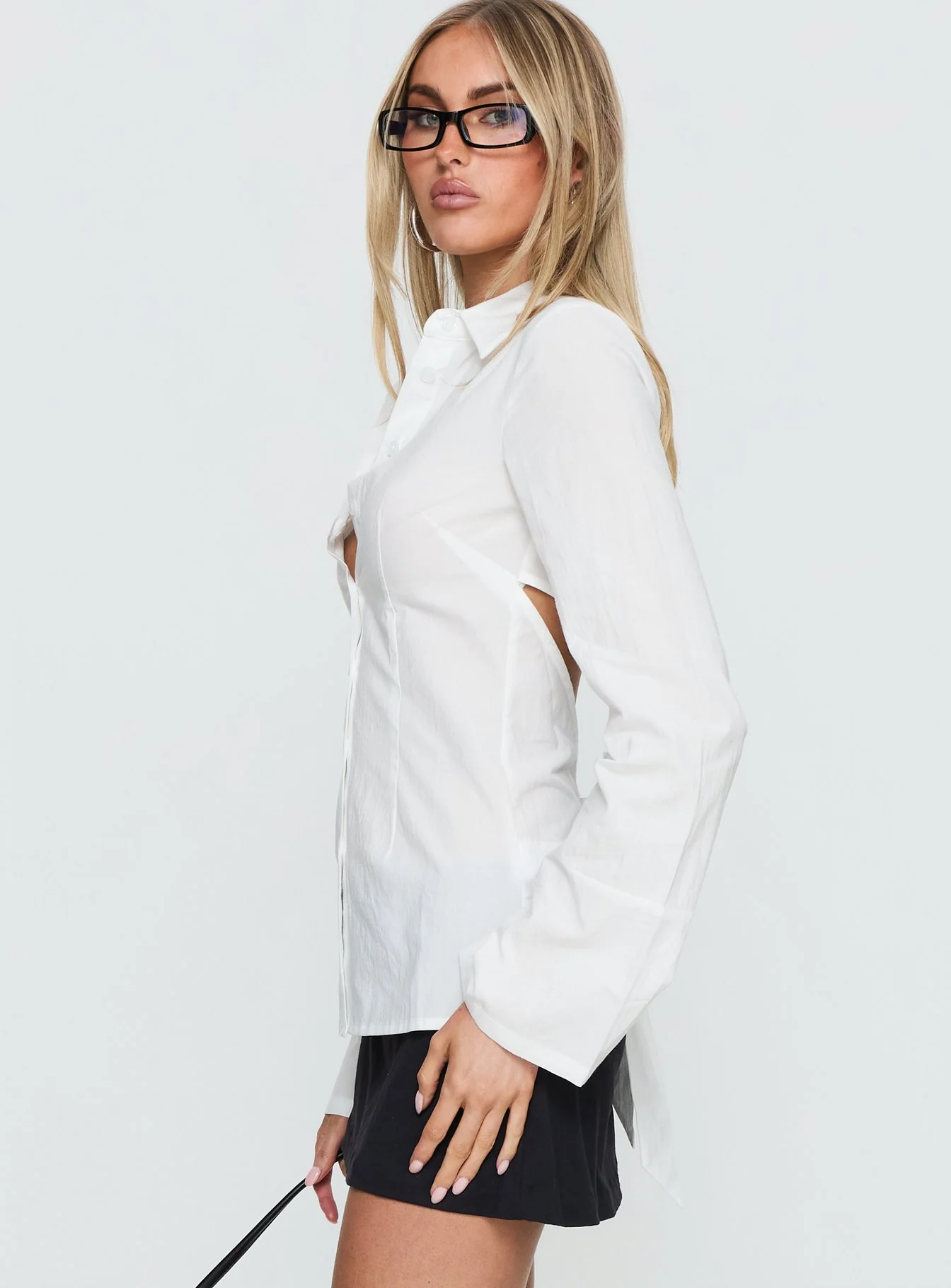 Lesper Long Sleeve Tie Back Top White