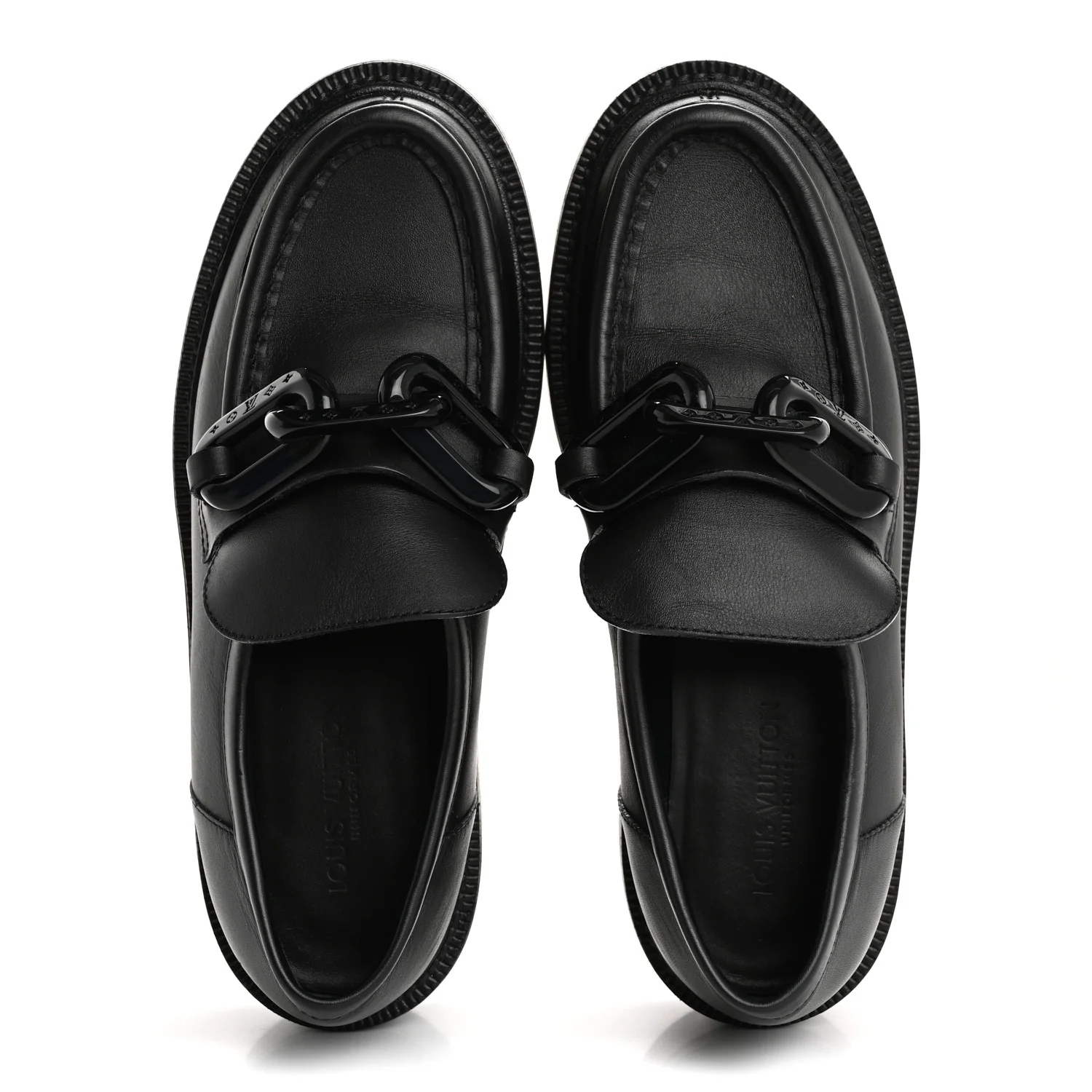 Calfskin Oversized Chain Academy Loafers 37.5 Black