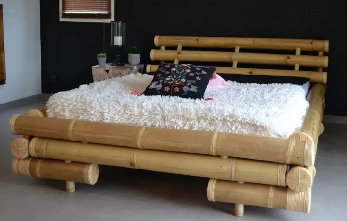 Luxury double bed natural colors 190 x 245 x H. 70 cm - Bamboo bed - Bedroom furniture - Bamboo furniture - Luxury furniture - Luxury furnishings