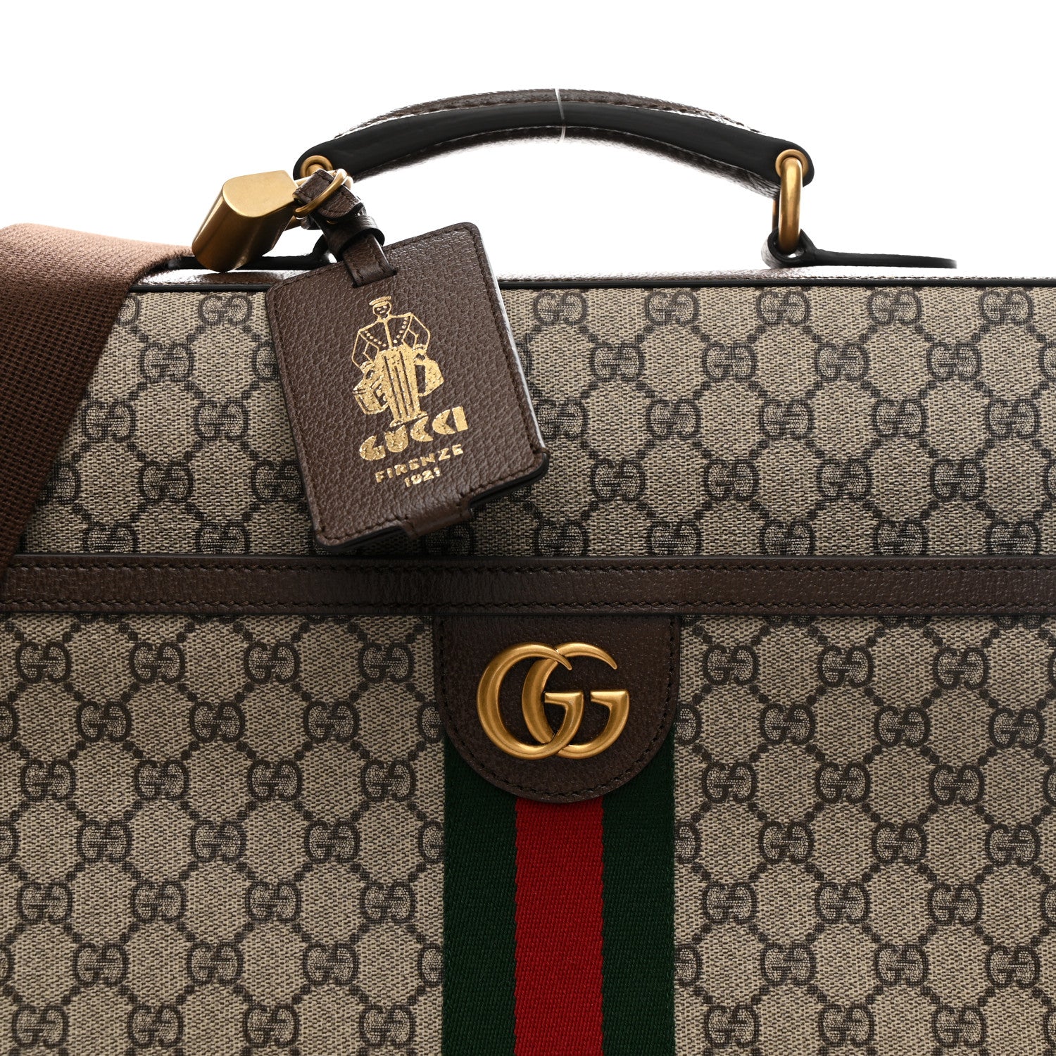 GG Supreme Monogram Textured Dollar Calfskin Web Ophidia Savoy Garment Bag Beige Ebony New Acero - Top Club