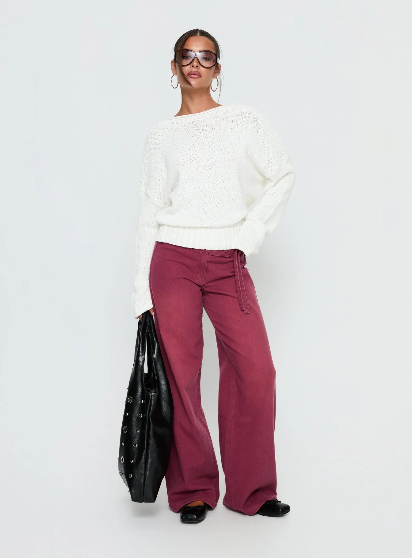 Reannon Wide Neck Knit Sweater White