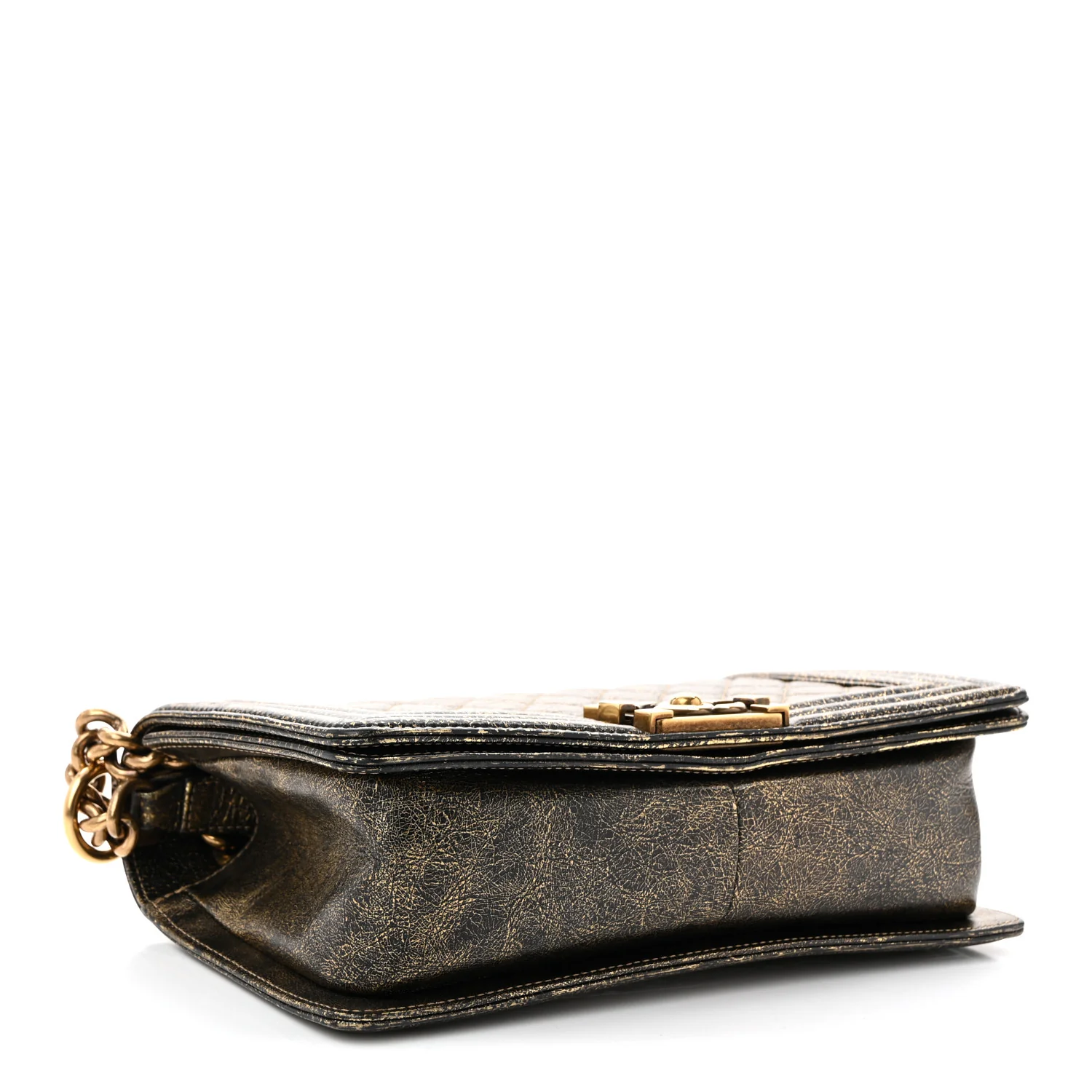 Cracked Metallic Calfskin Quilted Medium Boy Flap Gold - Top Club