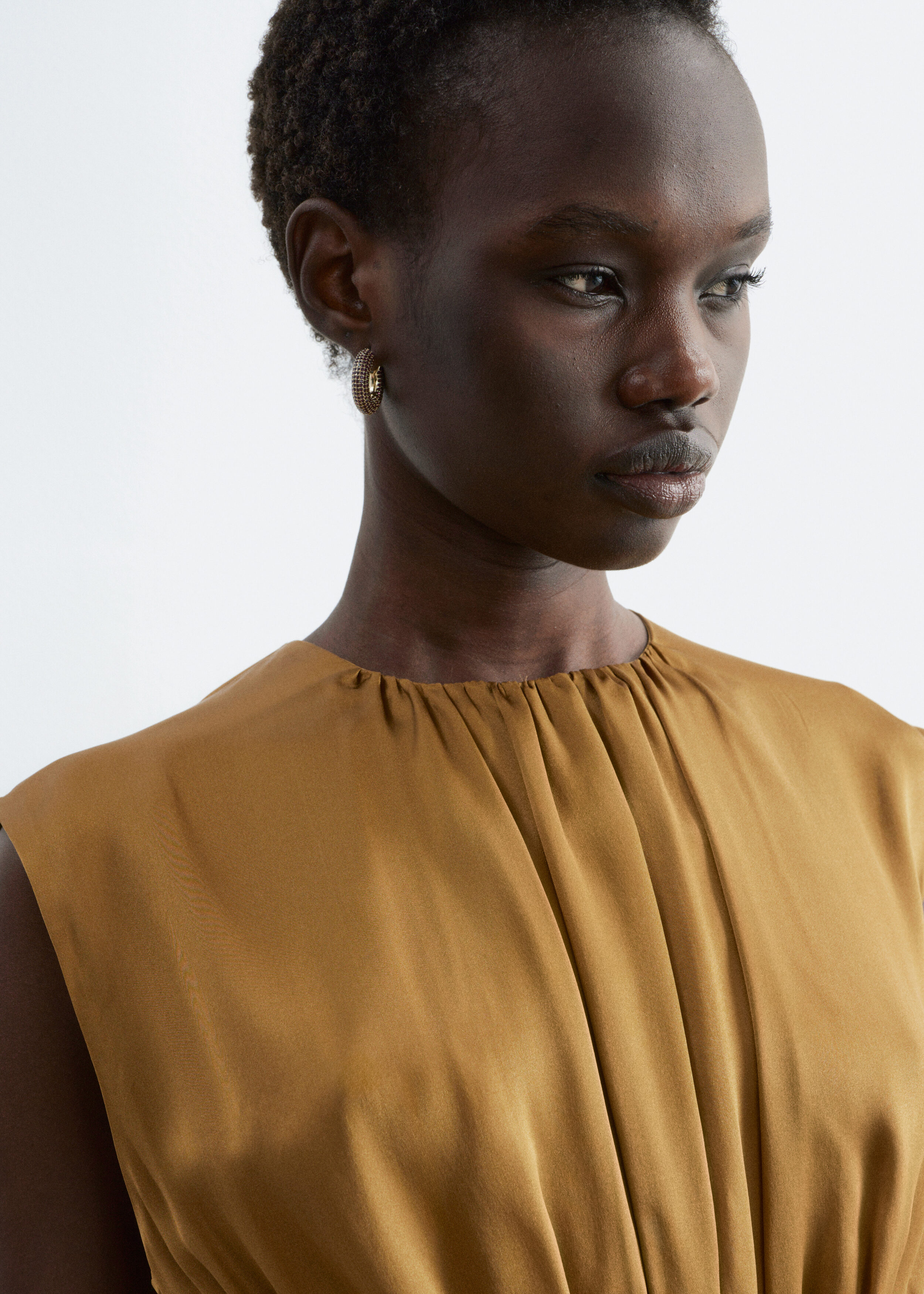 & Other Stories GATHERED SILK MINI DRESS