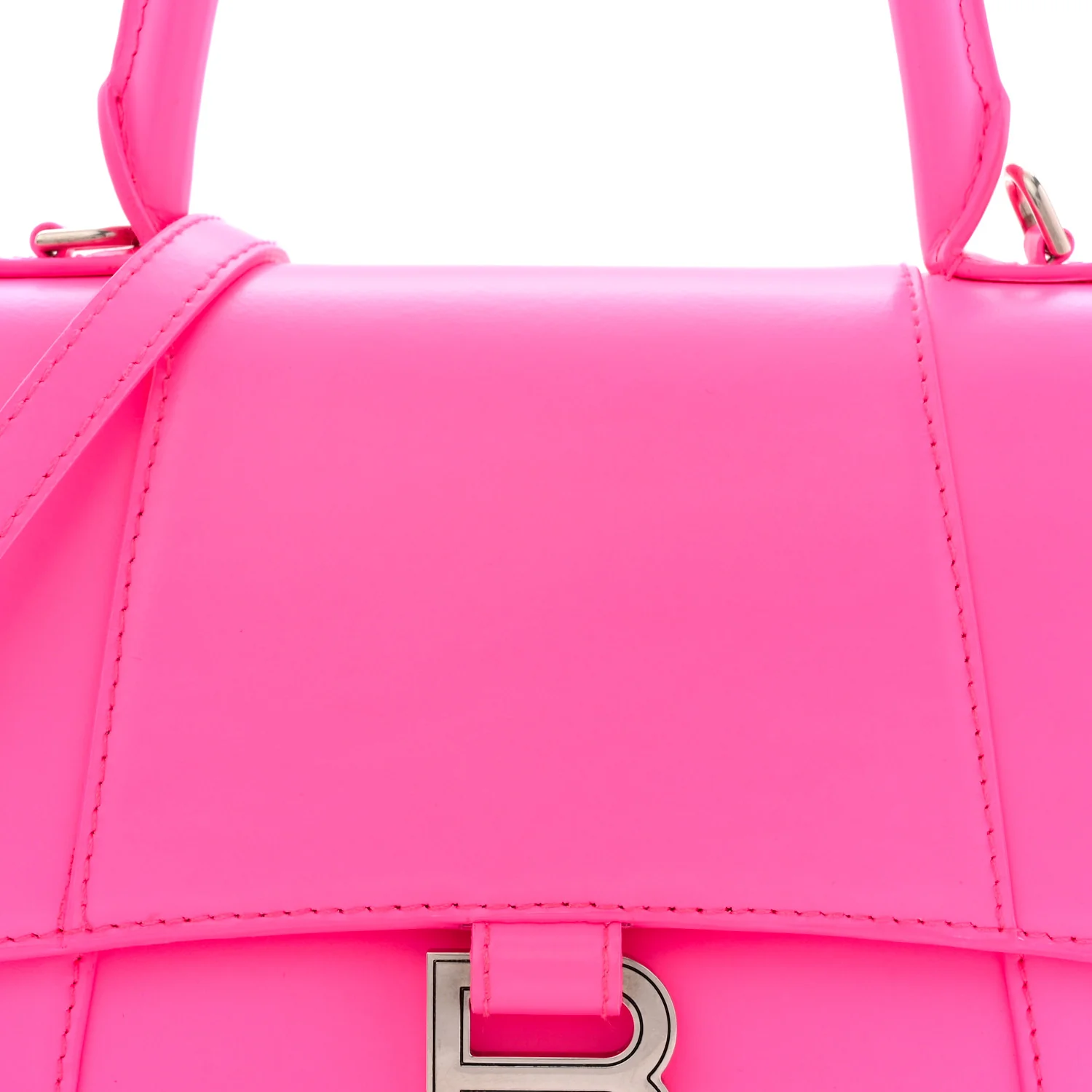 Shiny Box Calfskin Small Hourglass Top Handle Bag Acid Fuchsia - Top Club