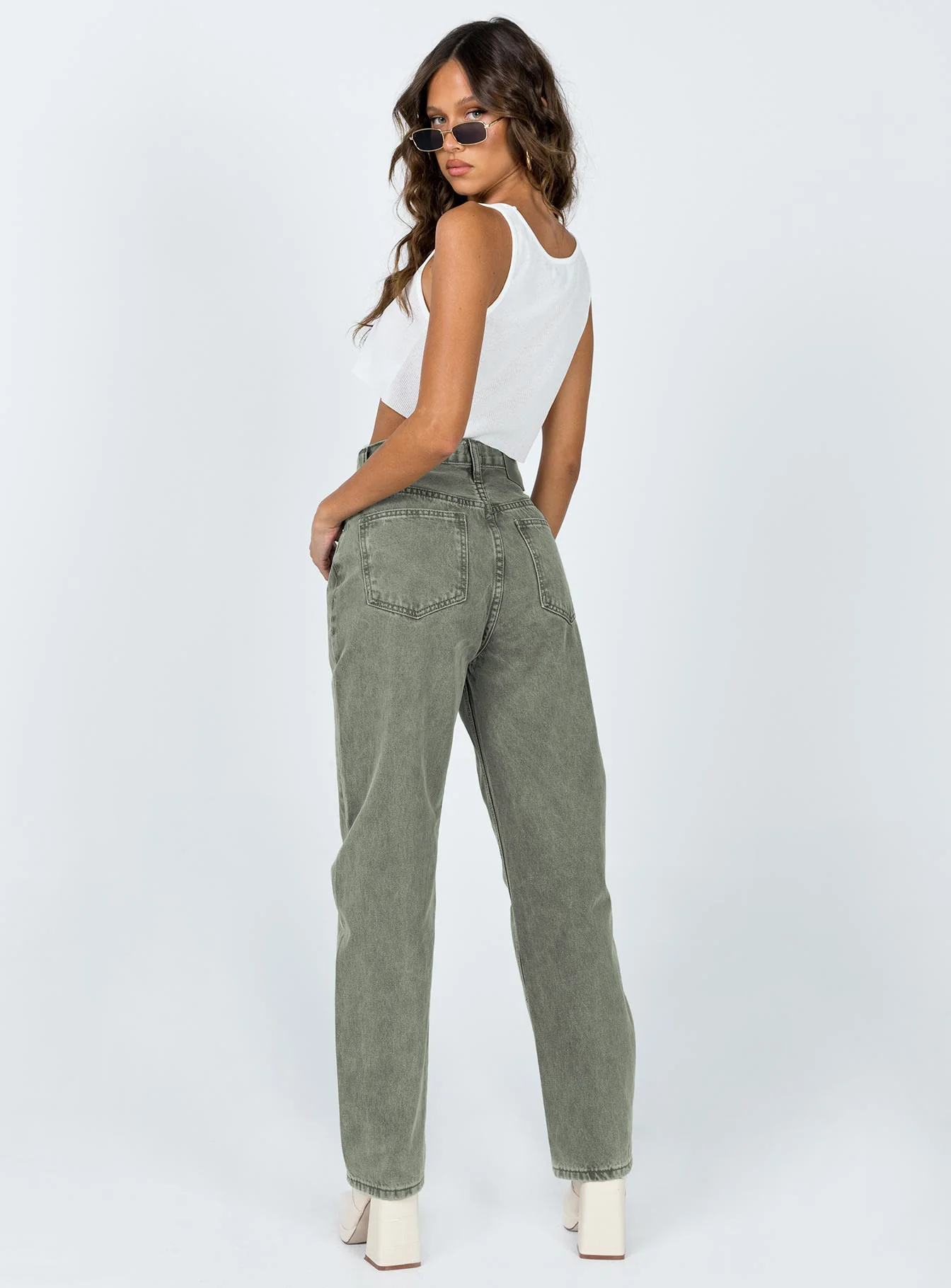 Holly Asymmetric Straight Leg Jean Green Denim
