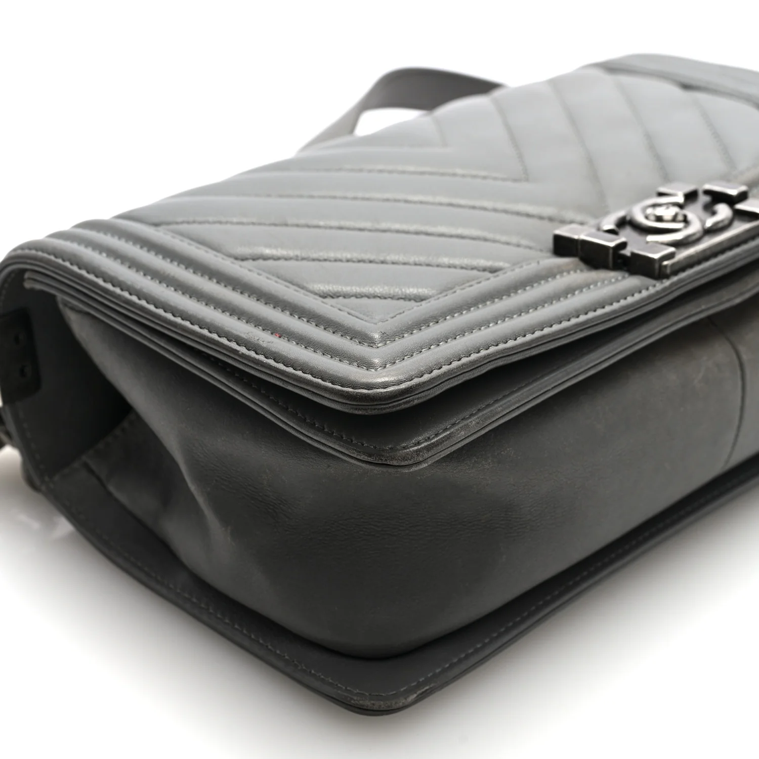 Lambskin Chevron Quilted Medium Boy Flap Grey - Top Club