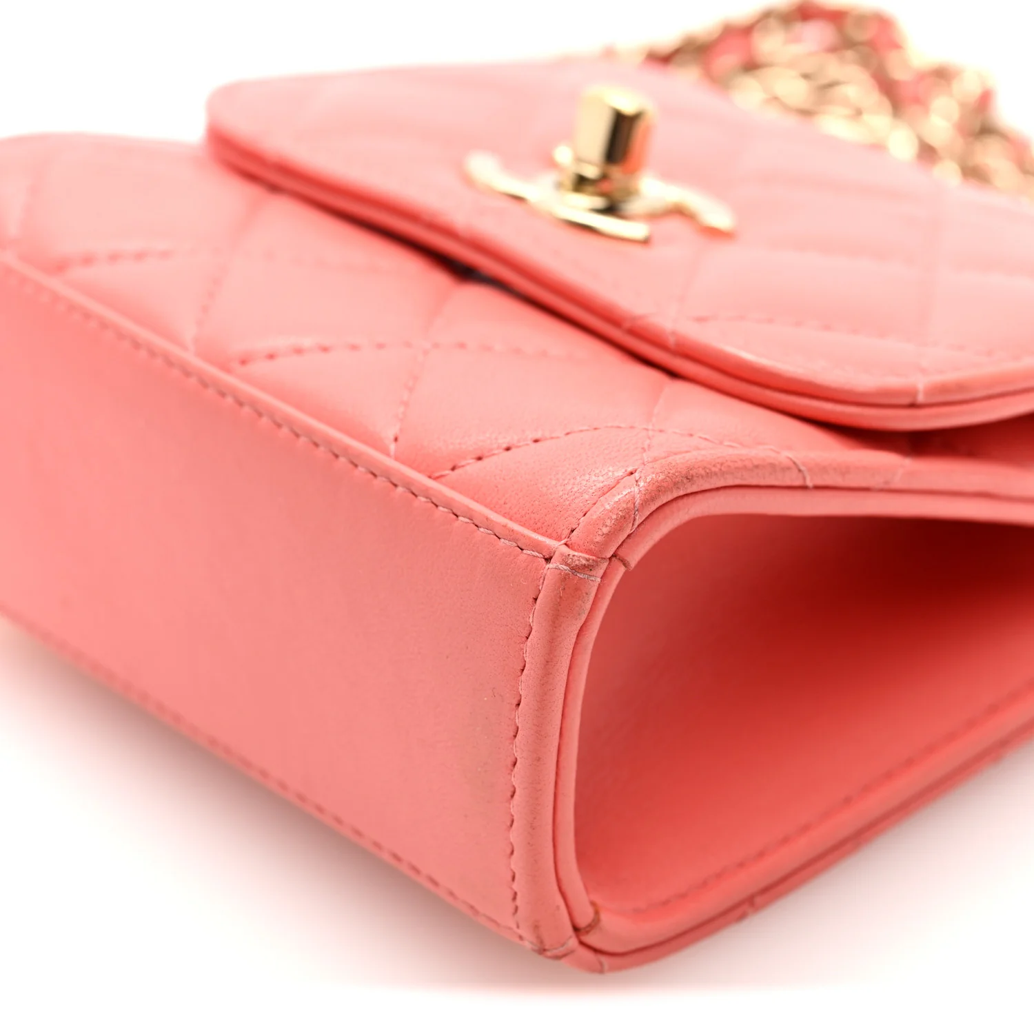 Lambskin Quilted Mini Trendy CC Clutch With Chain Coral Pink - Top Club