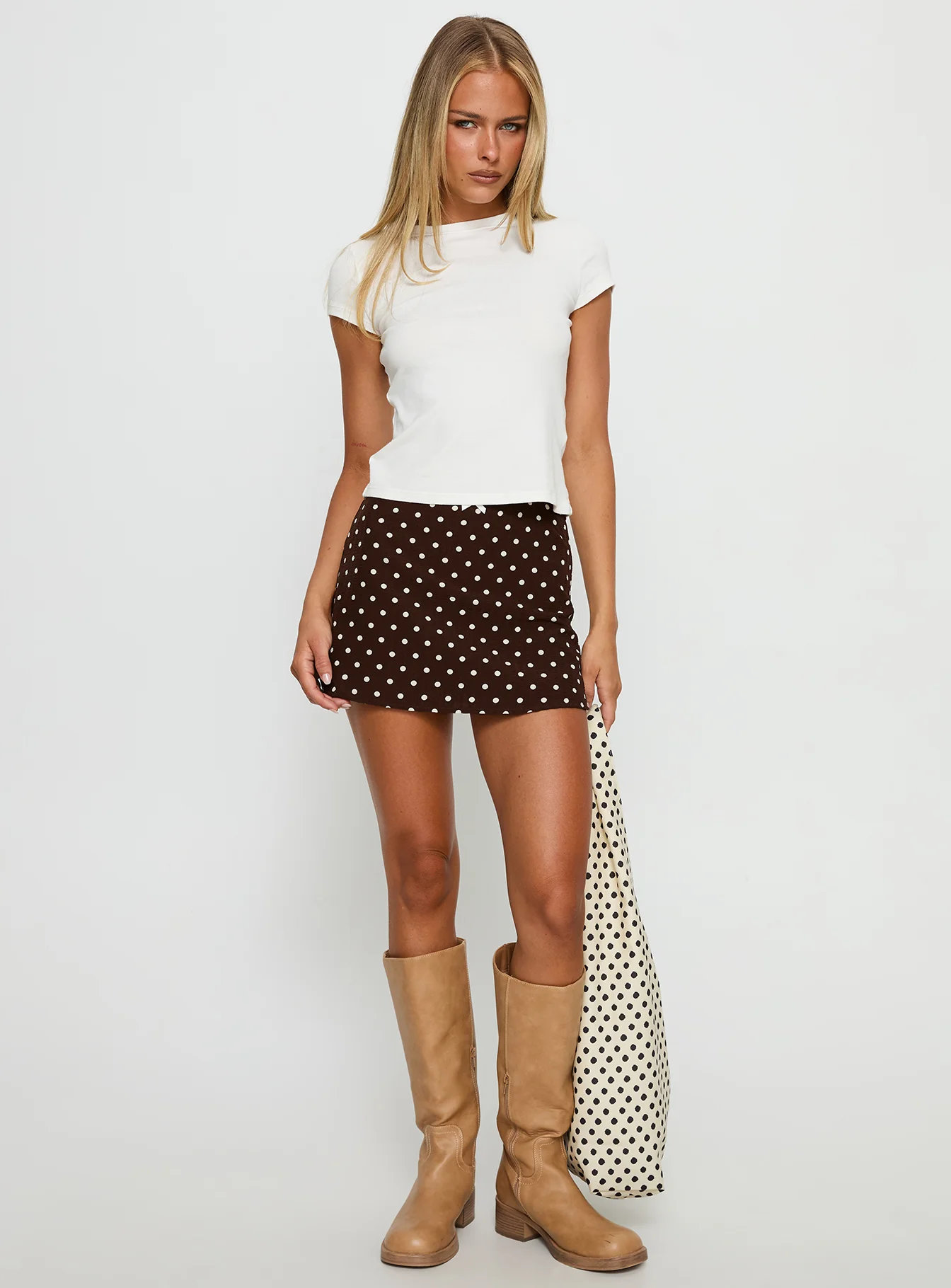 Tejano Mini Skirt Brown Polka Dot