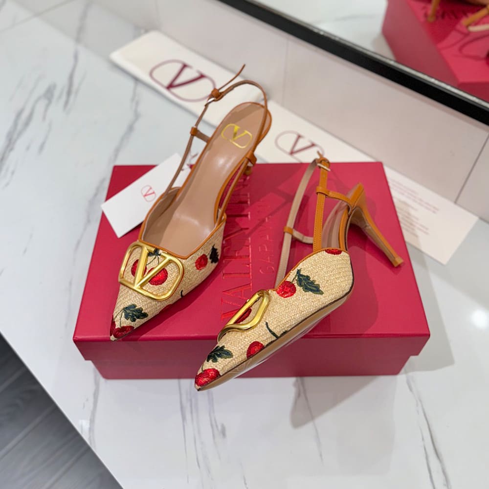 VALENTINO VLOGO SIGNATURE cherry pattern jacquard lace-up high heels (heel height 5cm|8cm) - Top Club