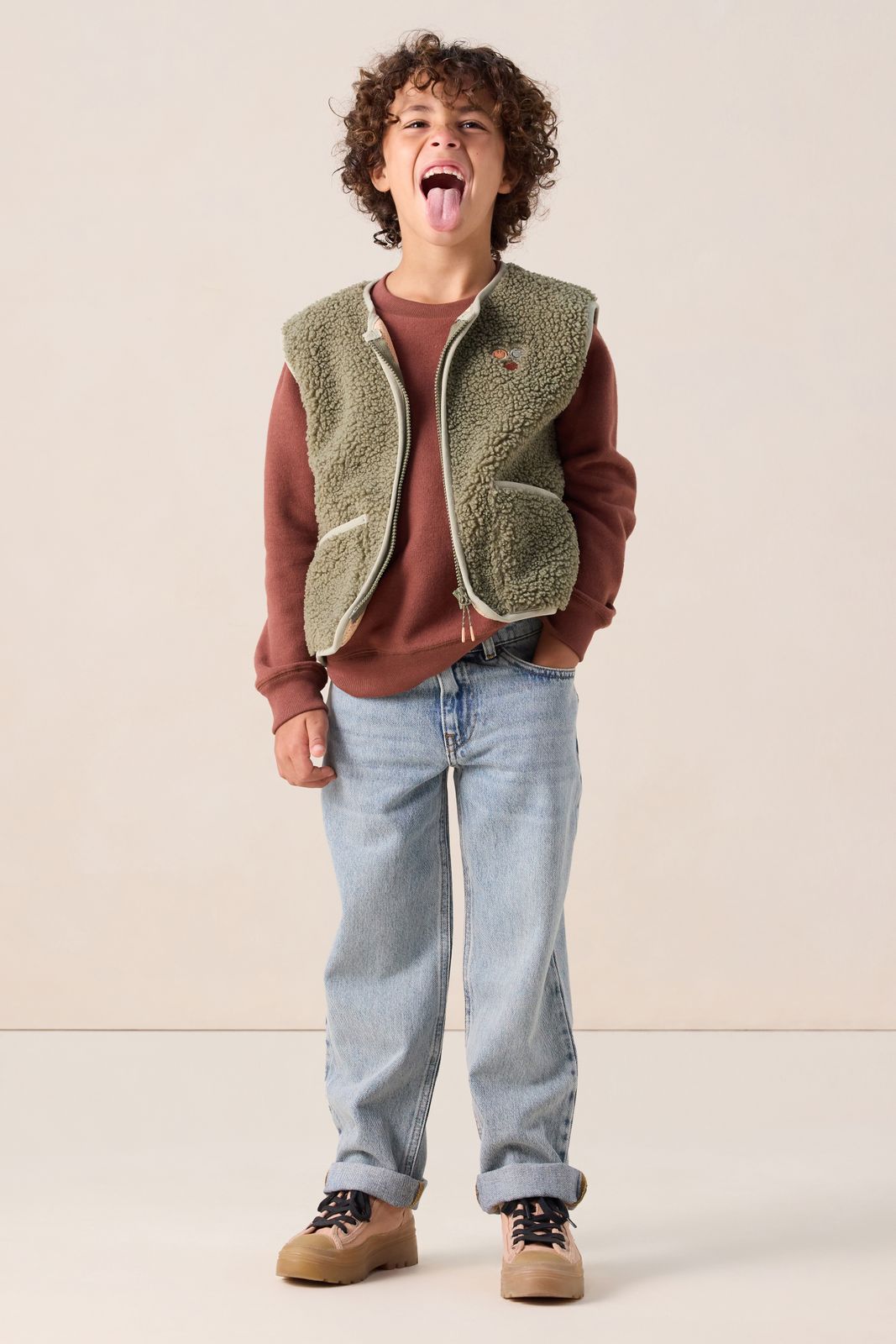 Donkergroen teddy gilet