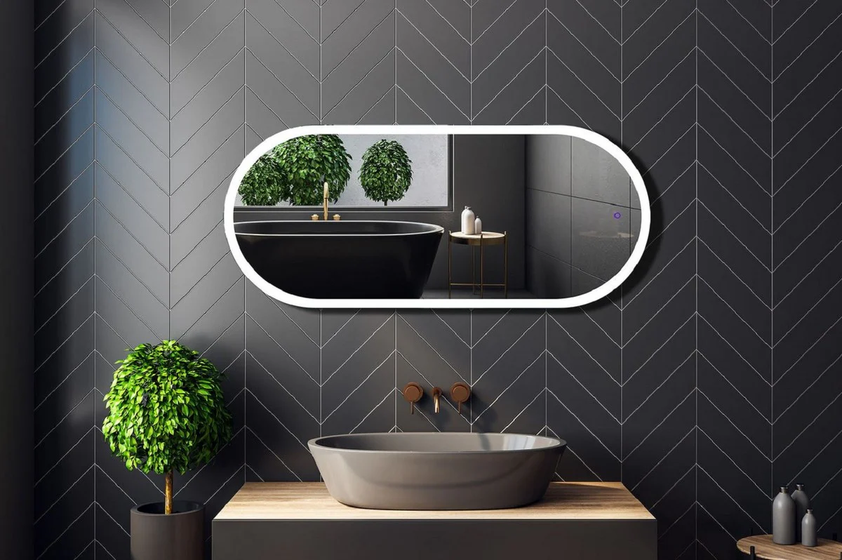 Luxury bathroom mirror 45 x 2.5 x H. 105 cm - Oval wall mirror with LED lighting - Bathroom furniture - Bathroom accessories - Luxury furniture