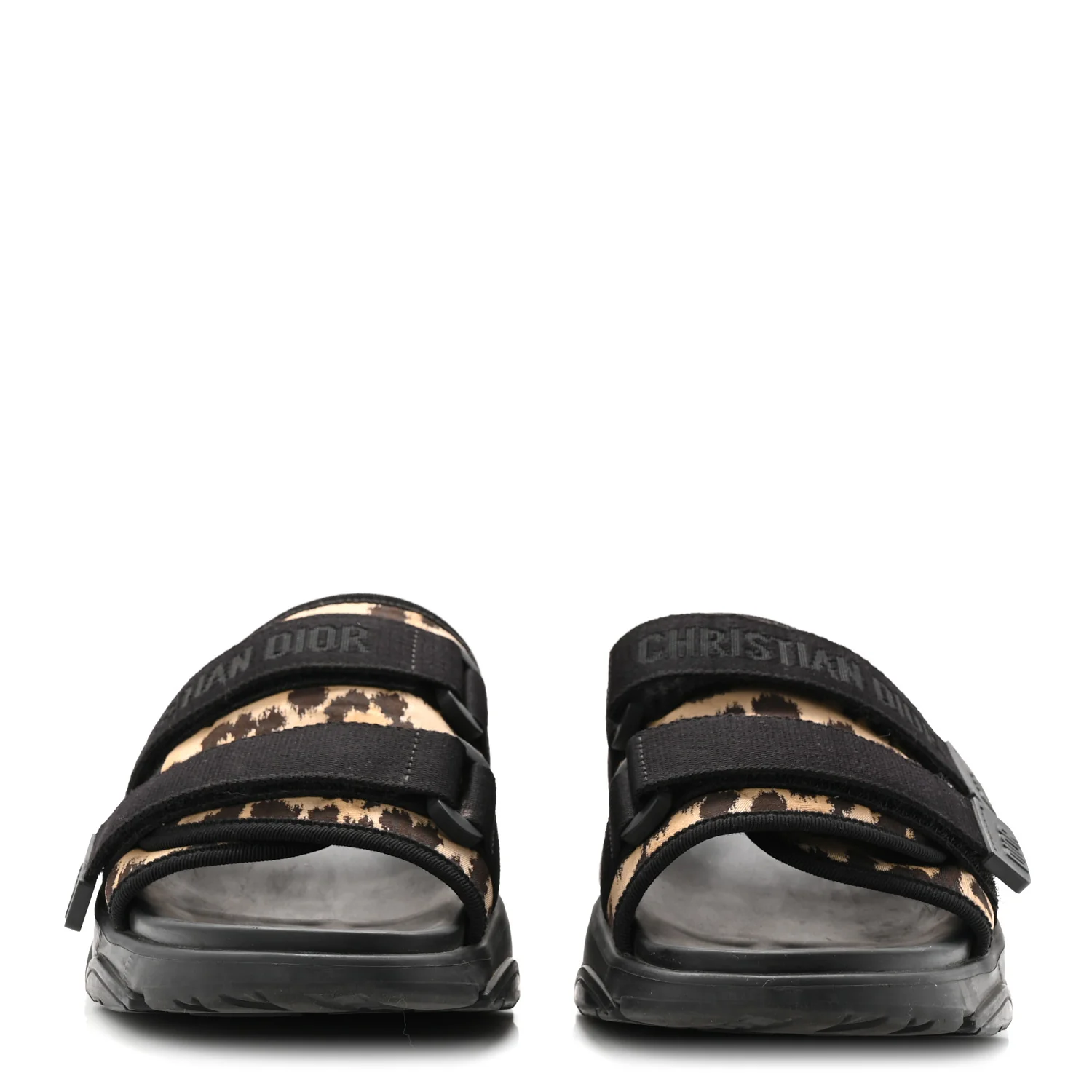 Technical Fabric Nylon Leopard Print D-Wander Slide Sandals 39 Black Brown - Top Club