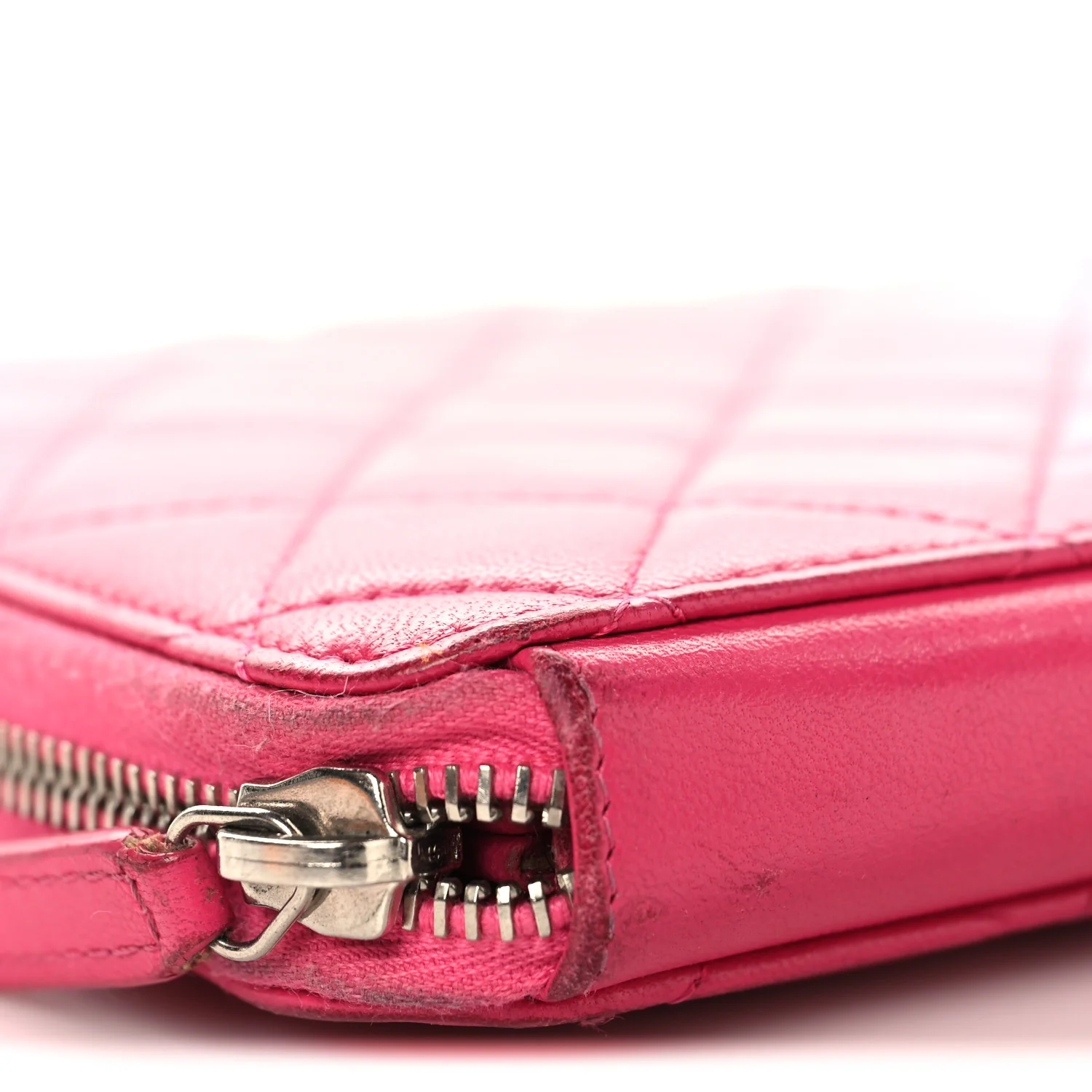 Lambskin Quilted Large Zip Around Organizer Wallet Pink - Top Club
